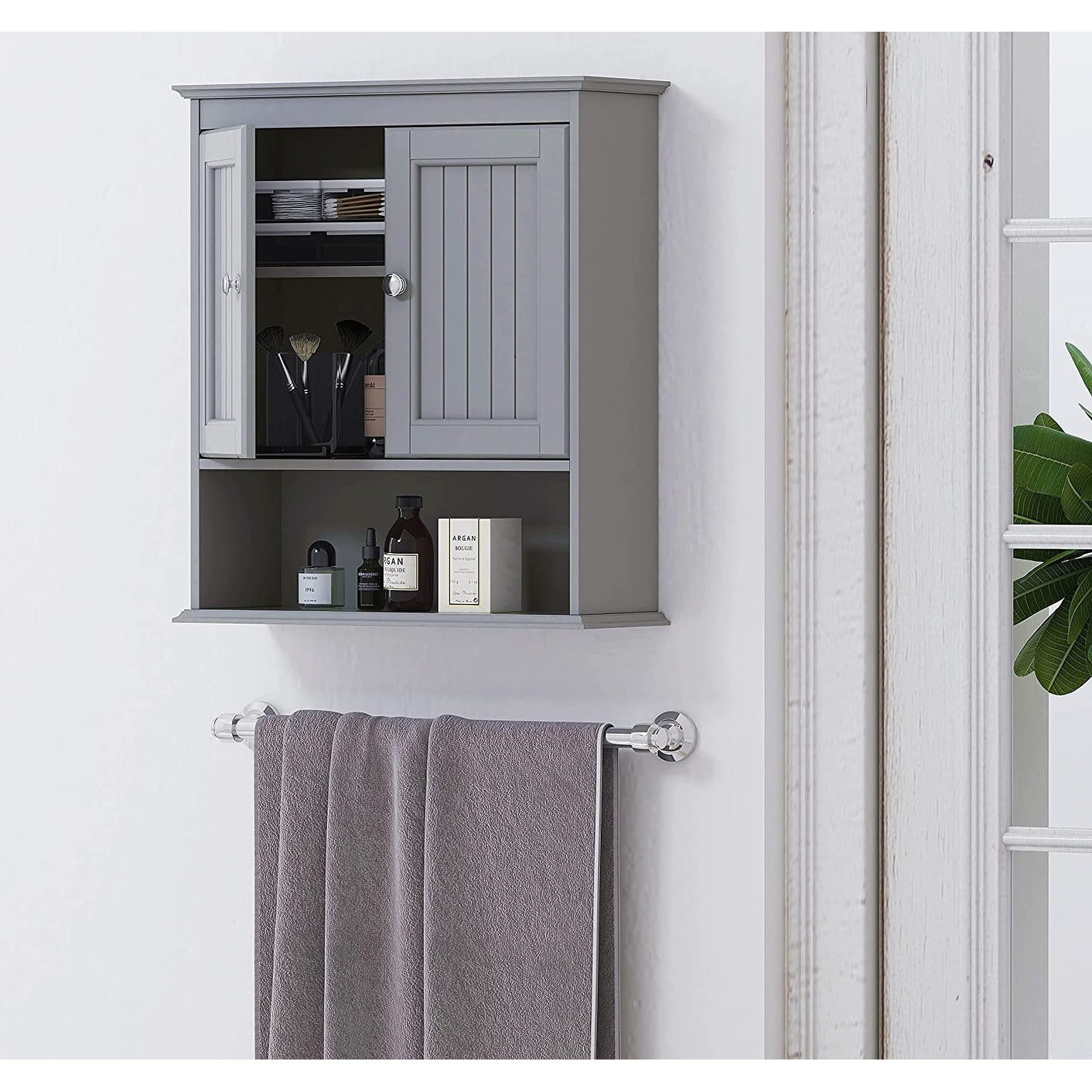 Spirich-Bathroom Wall Spacesaver Storage Cabinet Over The Toilet with Door , Wooden, White
