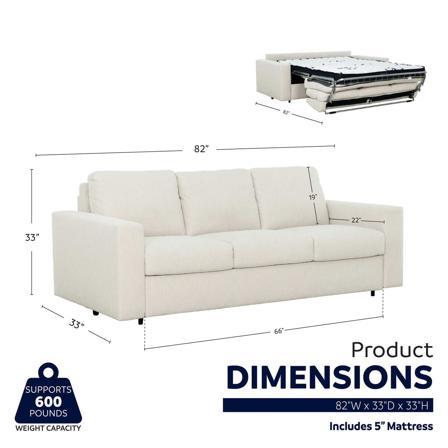 Stearns & Foster® Paolo 82 in. Queen Sleeper Sofa with 5in Memory Foam Mattress