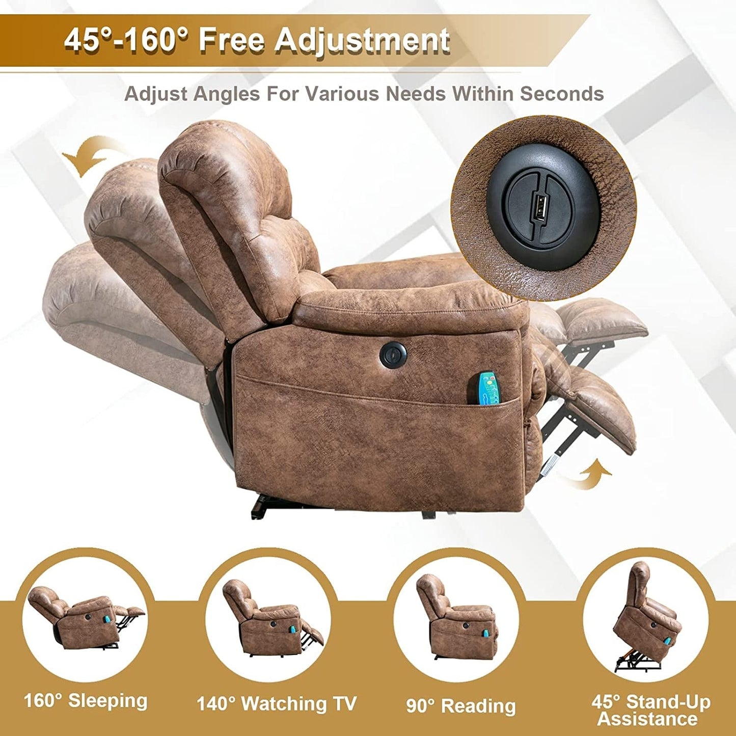 42 Wide Oversize Power Lift Recliner Chair with Massage and Heating
