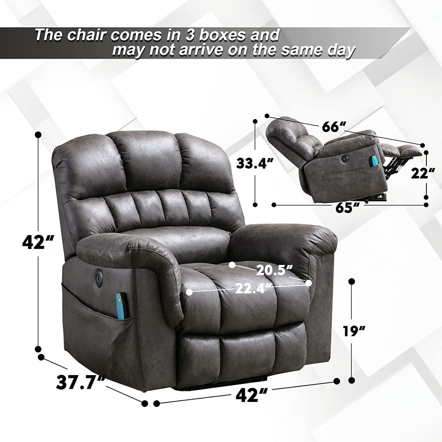 42 Wide Oversize Power Lift Recliner Chair with Massage and Heating