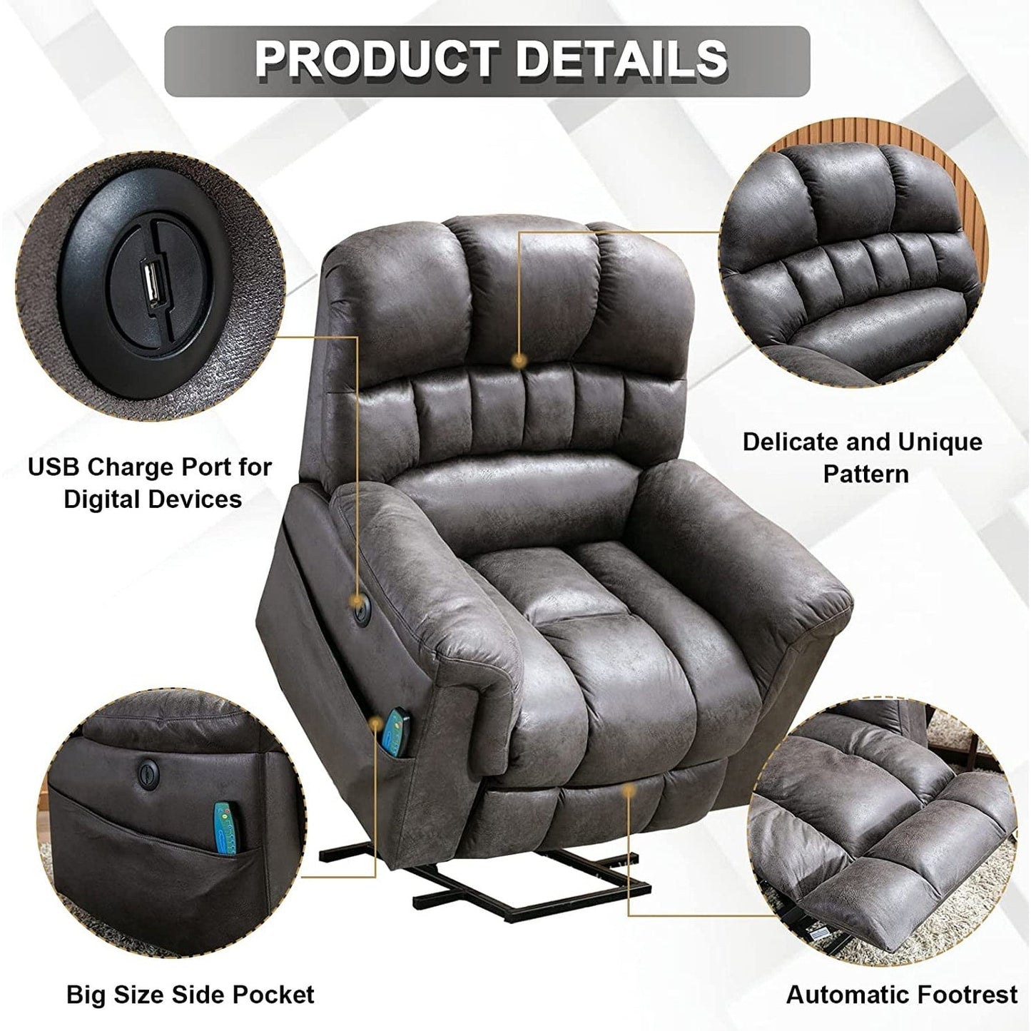 42 Wide Oversize Power Lift Recliner Chair with Massage and Heating