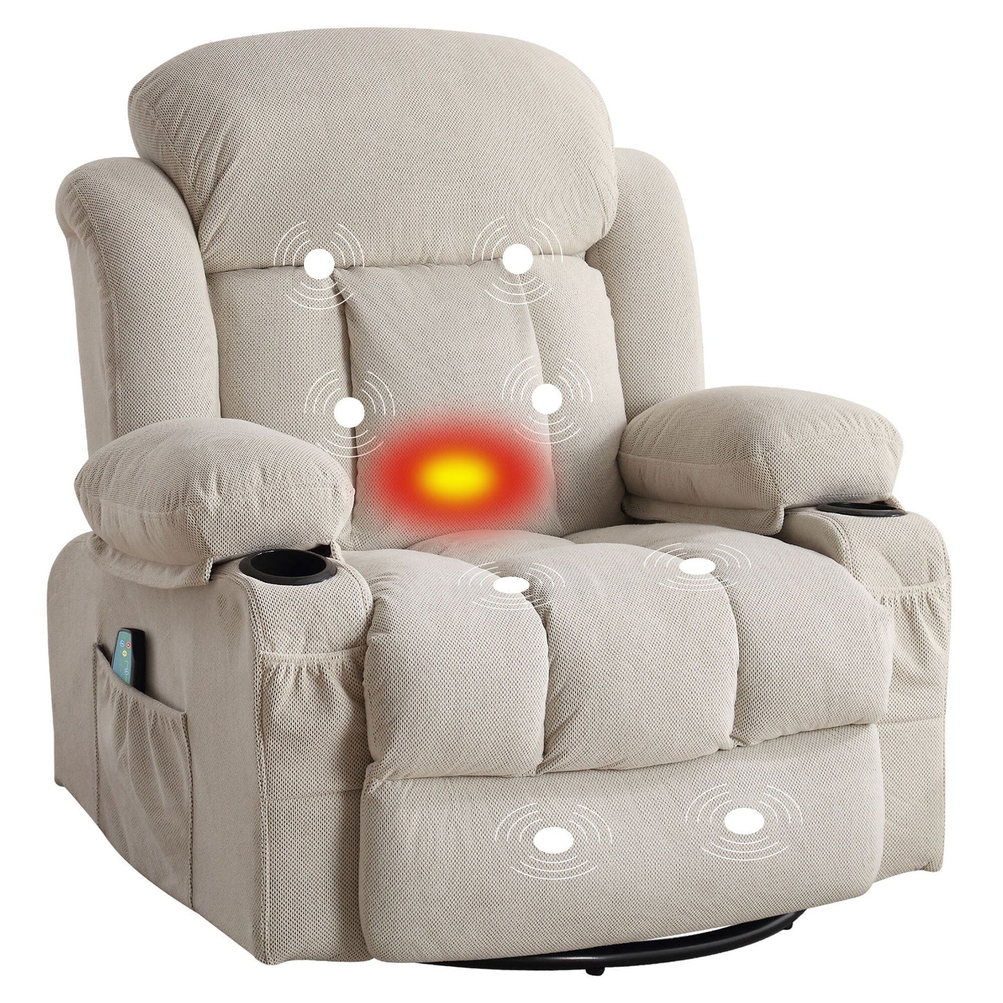 Swinging Lounge Chair Massage Heated Sofa, with USB and 2 Cup Holders in Side Pockets, Plastic Material Armrest