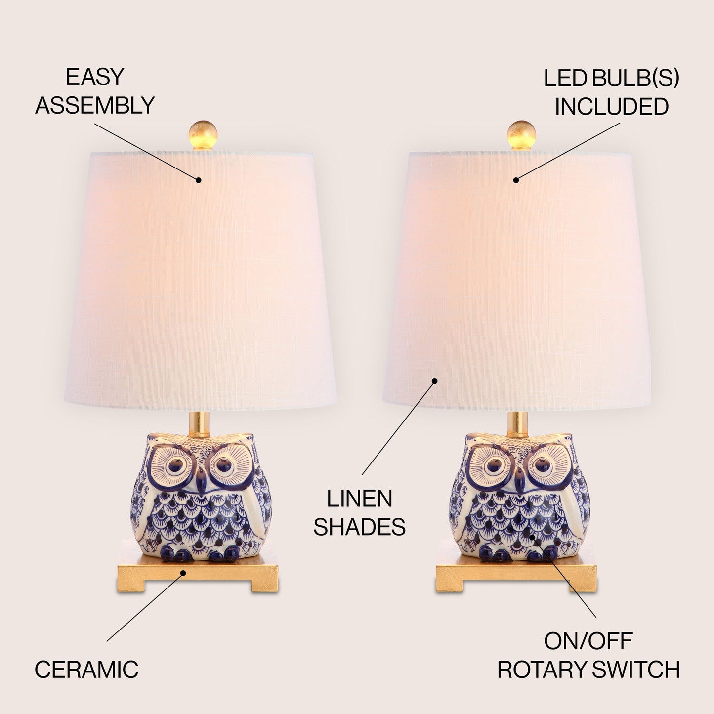 Tiki 16 Ceramic Mini Table Lamp, Blue/White (Set of 2) by JONATHAN Y