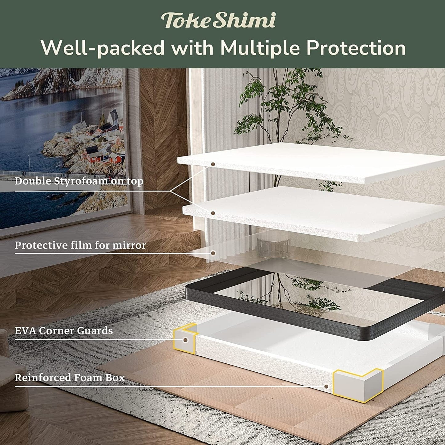 TokeShimi Modern Metal Frame Bathroom Vanity Wall Mirror