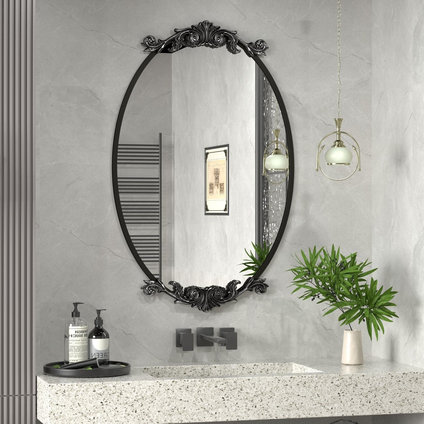 Oval Vintage Ornate Baroque Wall Mirror
