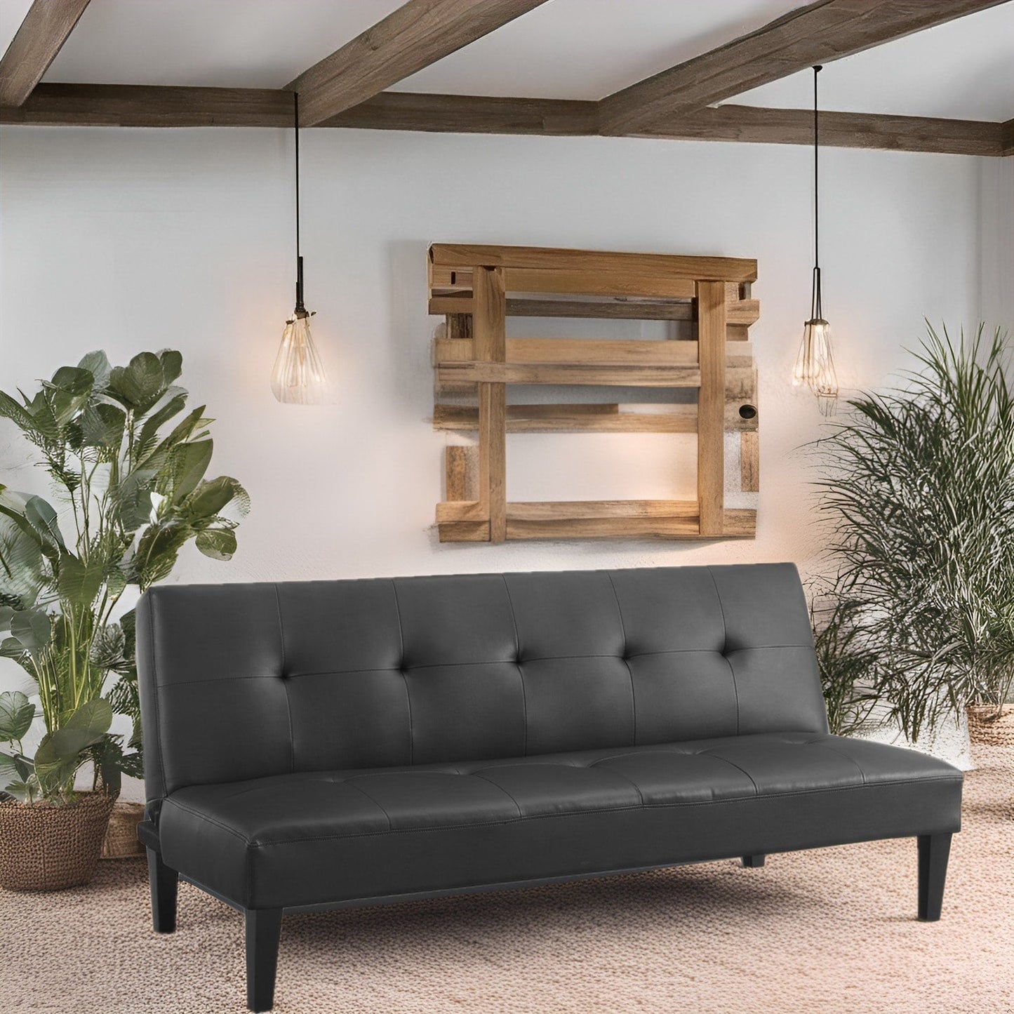 Ultimate Futon Sofa Collection: Futon Sofa with Armrest and Cupholders, Button Tufted Sofa with Wooden Legs