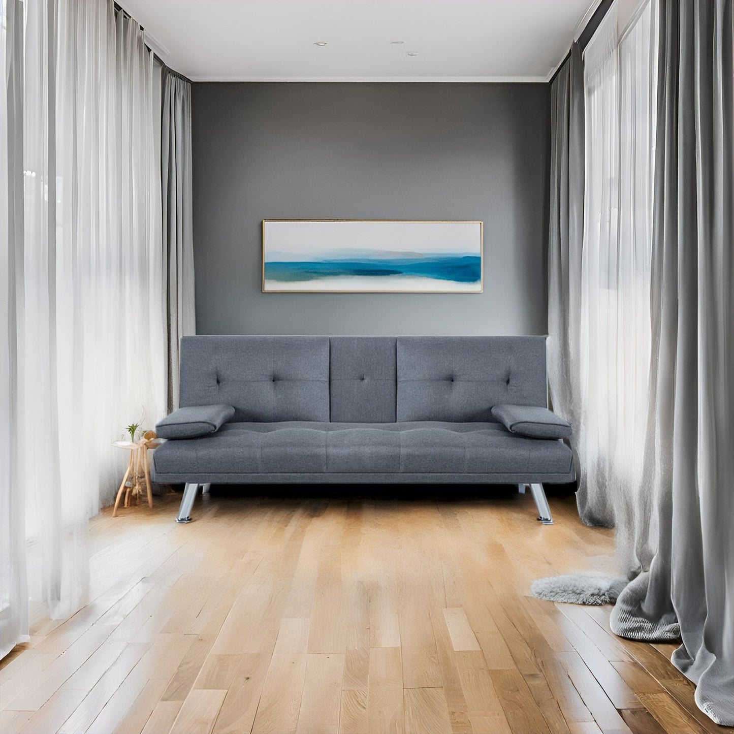 Ultimate Futon Sofa Collection: Futon Sofa with Armrest and Cupholders, Button Tufted Sofa with Wooden Legs