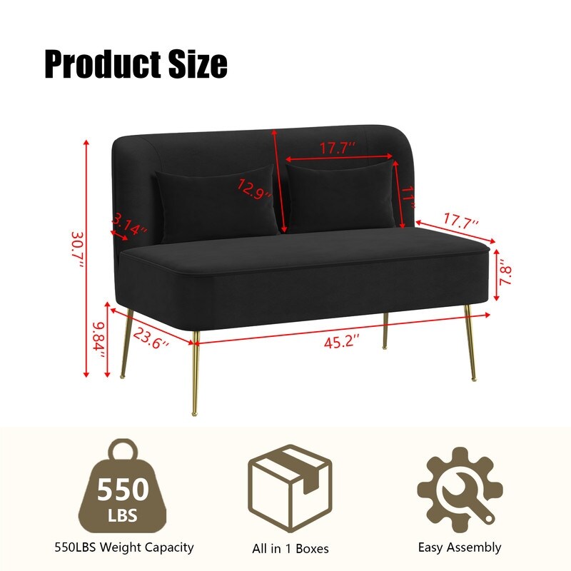 Upholstered Tuft Velvet Metal Thick Cushion Two Accent Chairs Loveseat