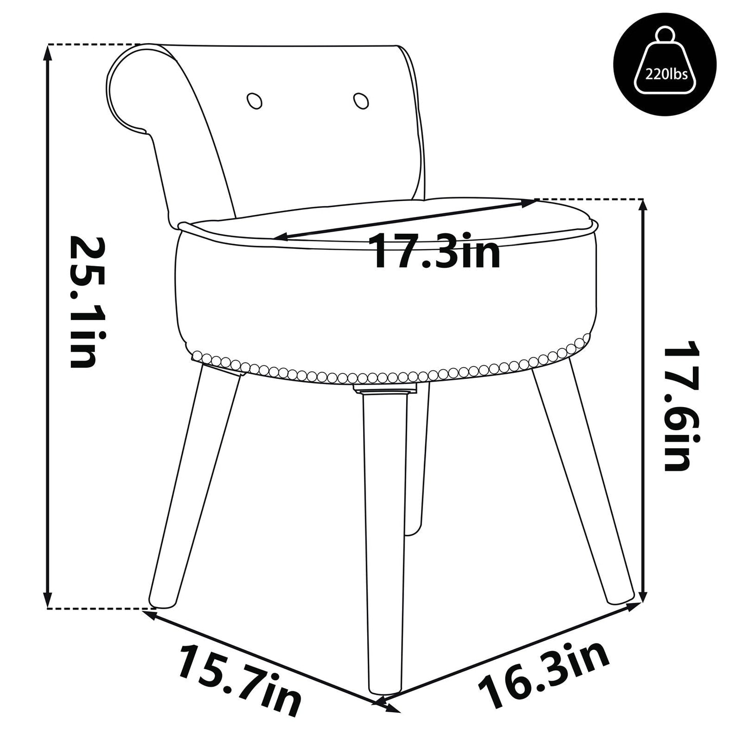 VEIKOUS Makeup Vanity Stool Chair with Low Back and Wood Legs-17.3 x 15.7 x 25.1