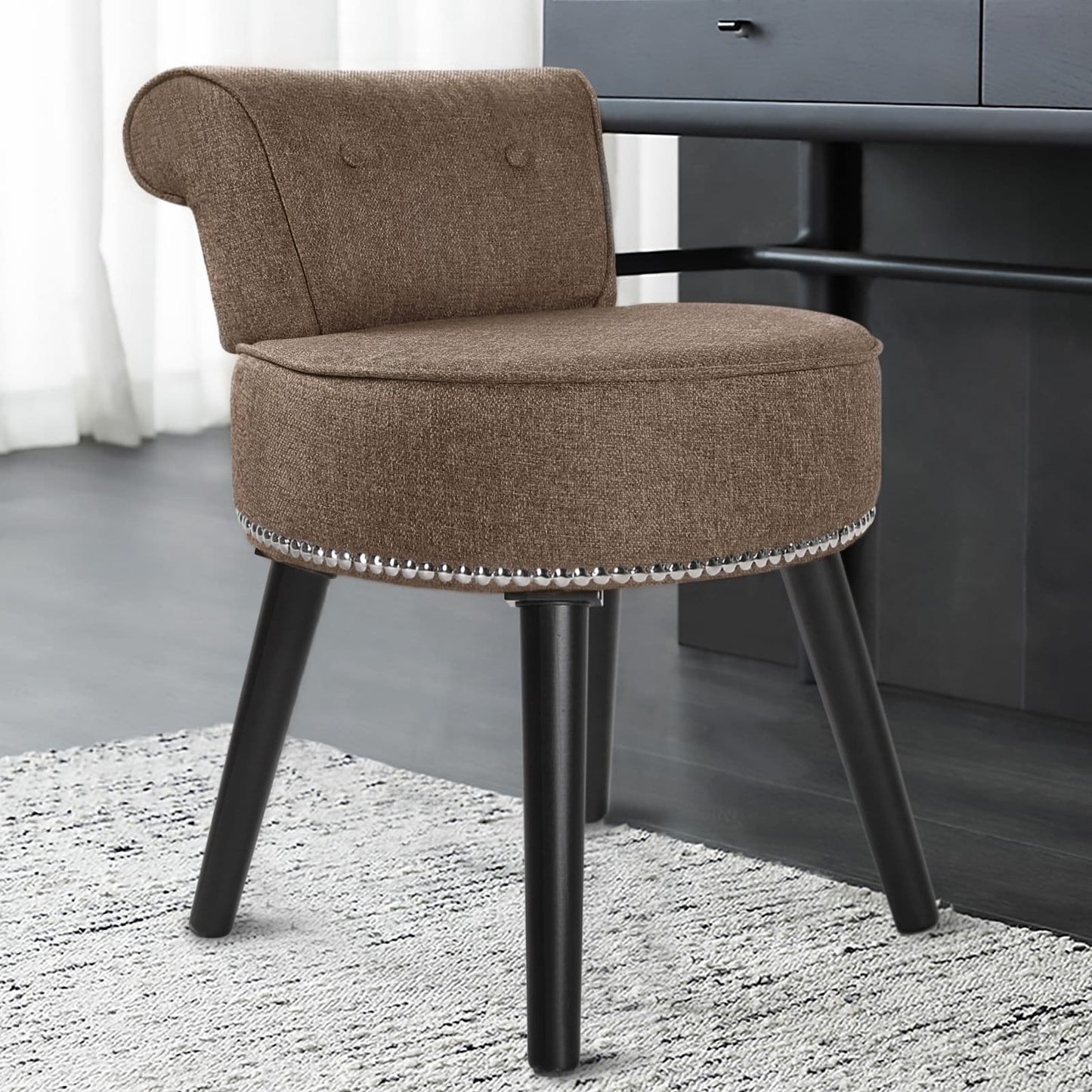 VEIKOUS Makeup Vanity Stool Chair with Low Back and Wood Legs-17.3 x 15.7 x 25.1