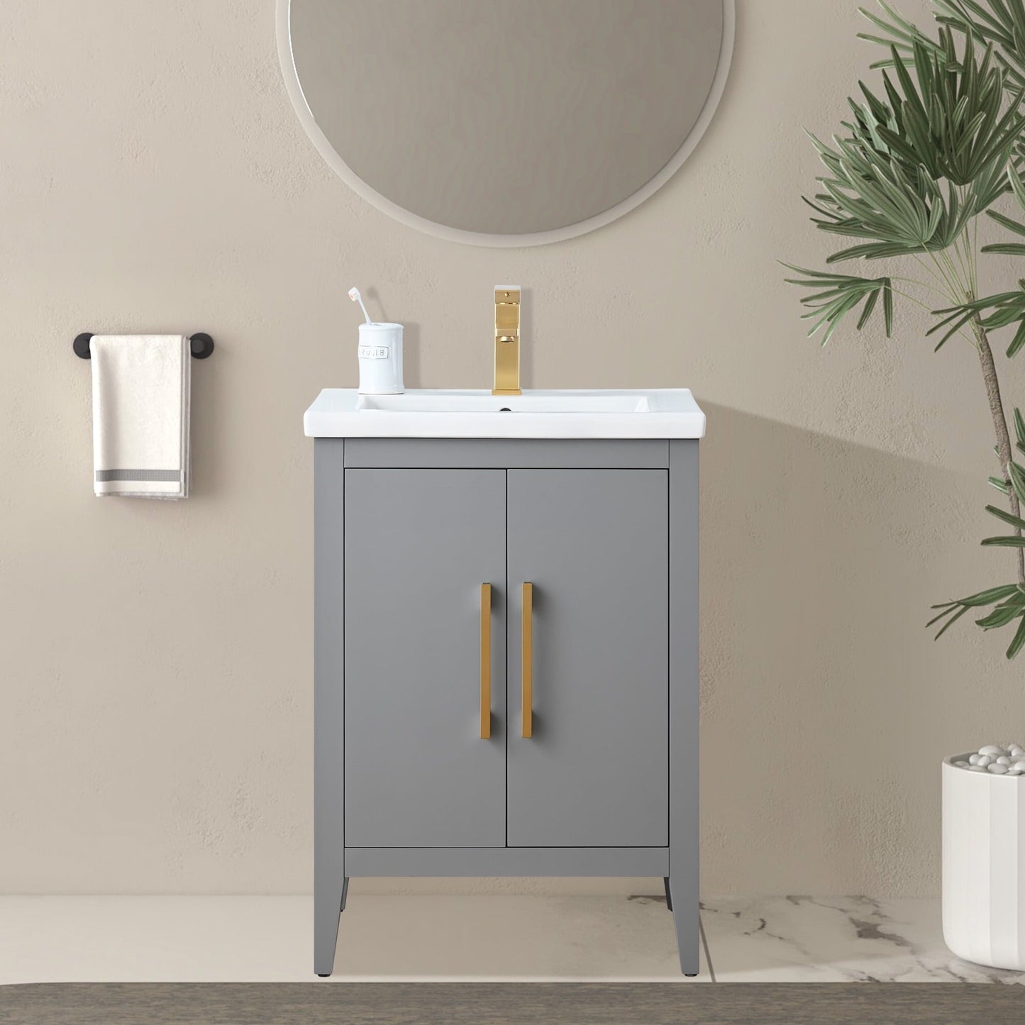 Vanity Art 20 or 24 or 30 Single Sink Bathroom Vanity Cabinet with Ceramic Top