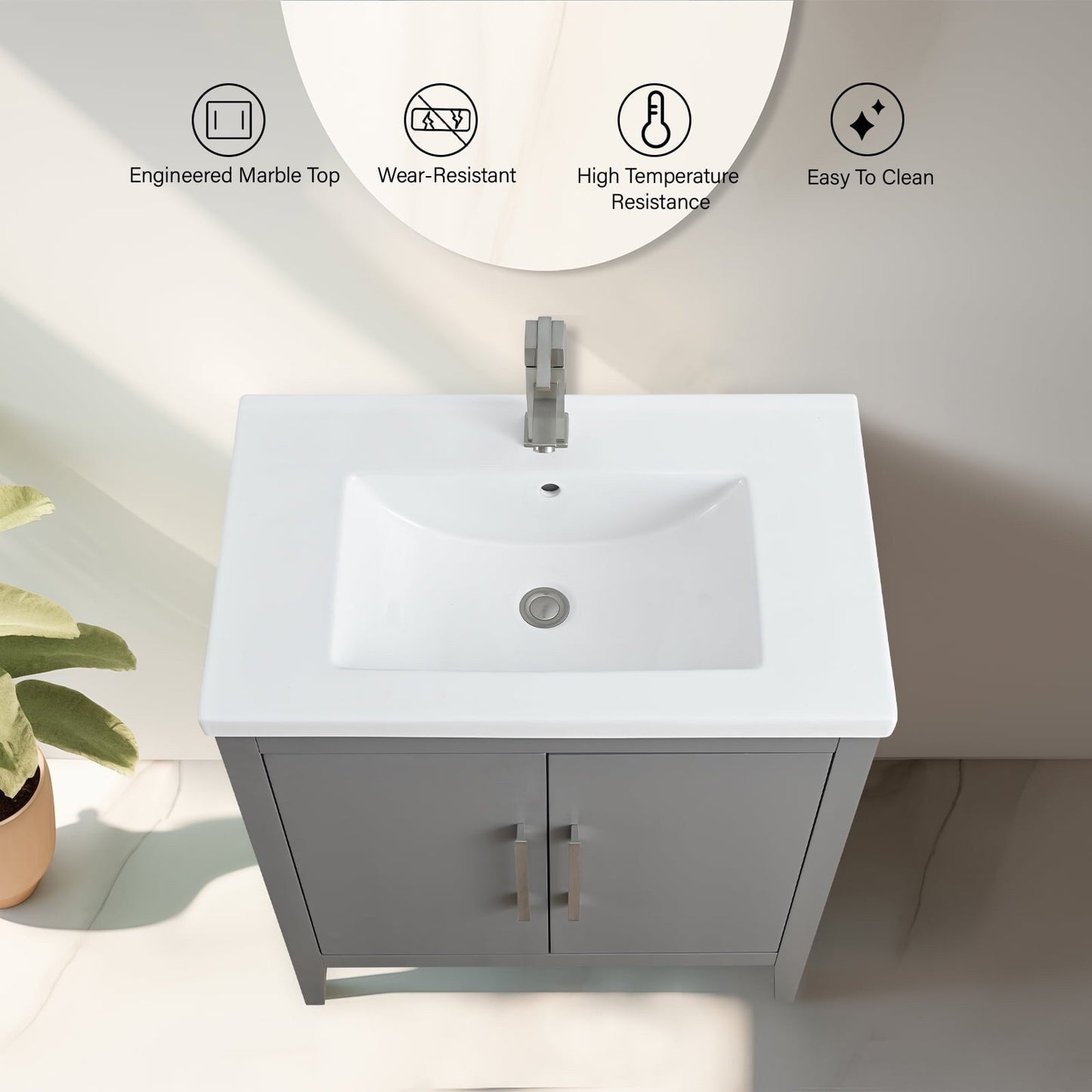 Vanity Art 20 or 24 or 30 Single Sink Bathroom Vanity Cabinet with Ceramic Top