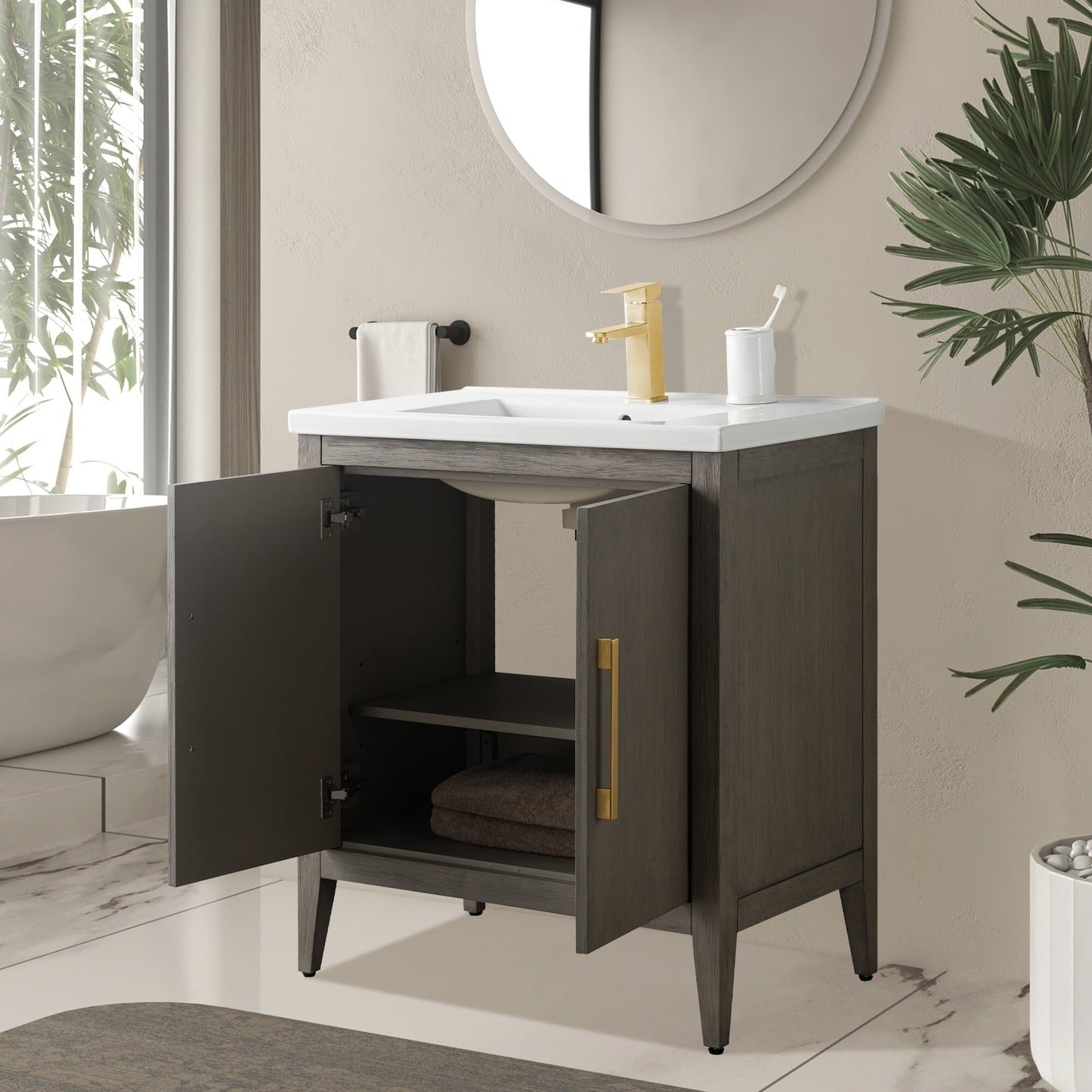 Vanity Art 20 or 24 or 30 Single Sink Bathroom Vanity Cabinet with Ceramic Top