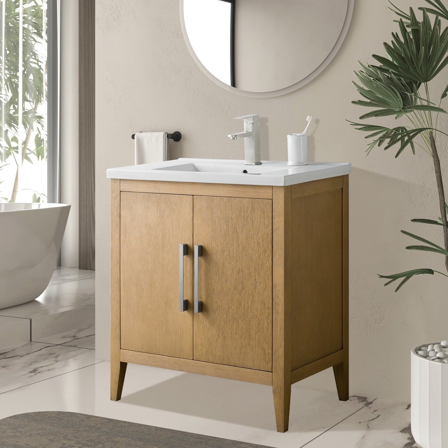 Vanity Art 20 or 24 or 30 Single Sink Bathroom Vanity Cabinet with Ceramic Top