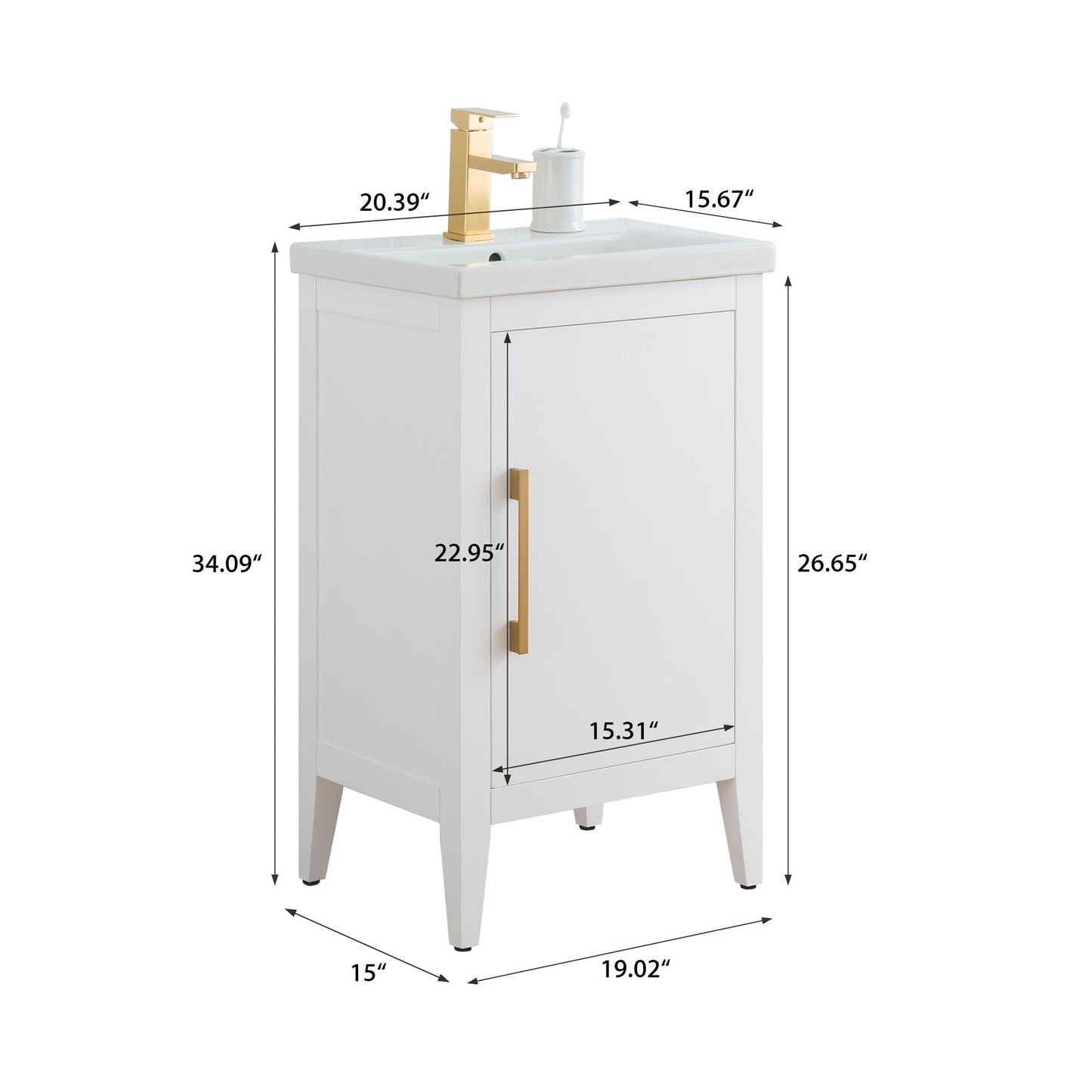 Vanity Art 20 or 24 or 30 Single Sink Bathroom Vanity Cabinet with Ceramic Top