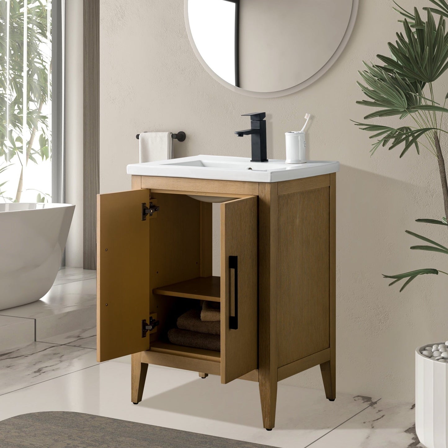 Vanity Art 20 or 24 or 30 Single Sink Bathroom Vanity Cabinet with Ceramic Top