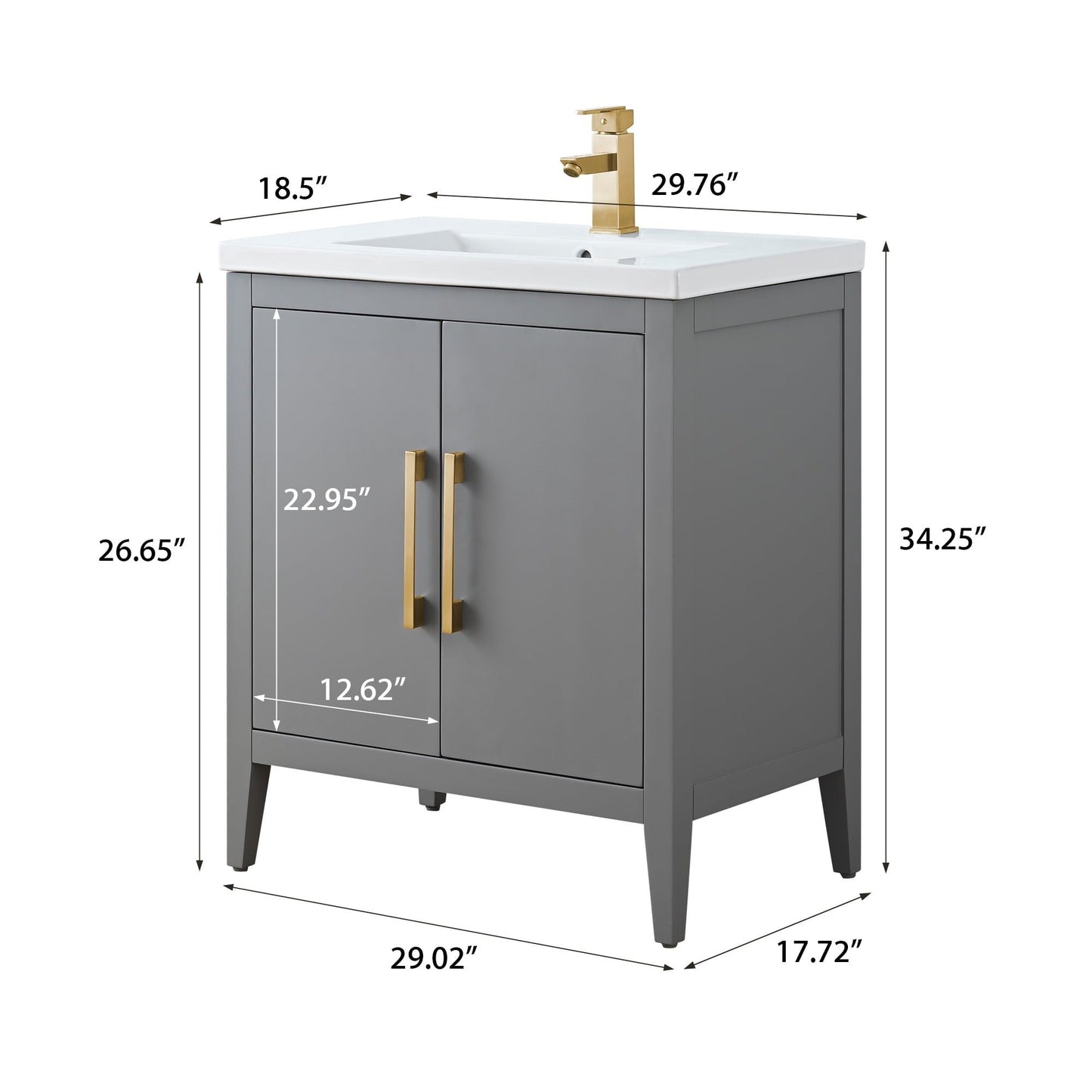 Vanity Art 20 or 24 or 30 Single Sink Bathroom Vanity Cabinet with Ceramic Top