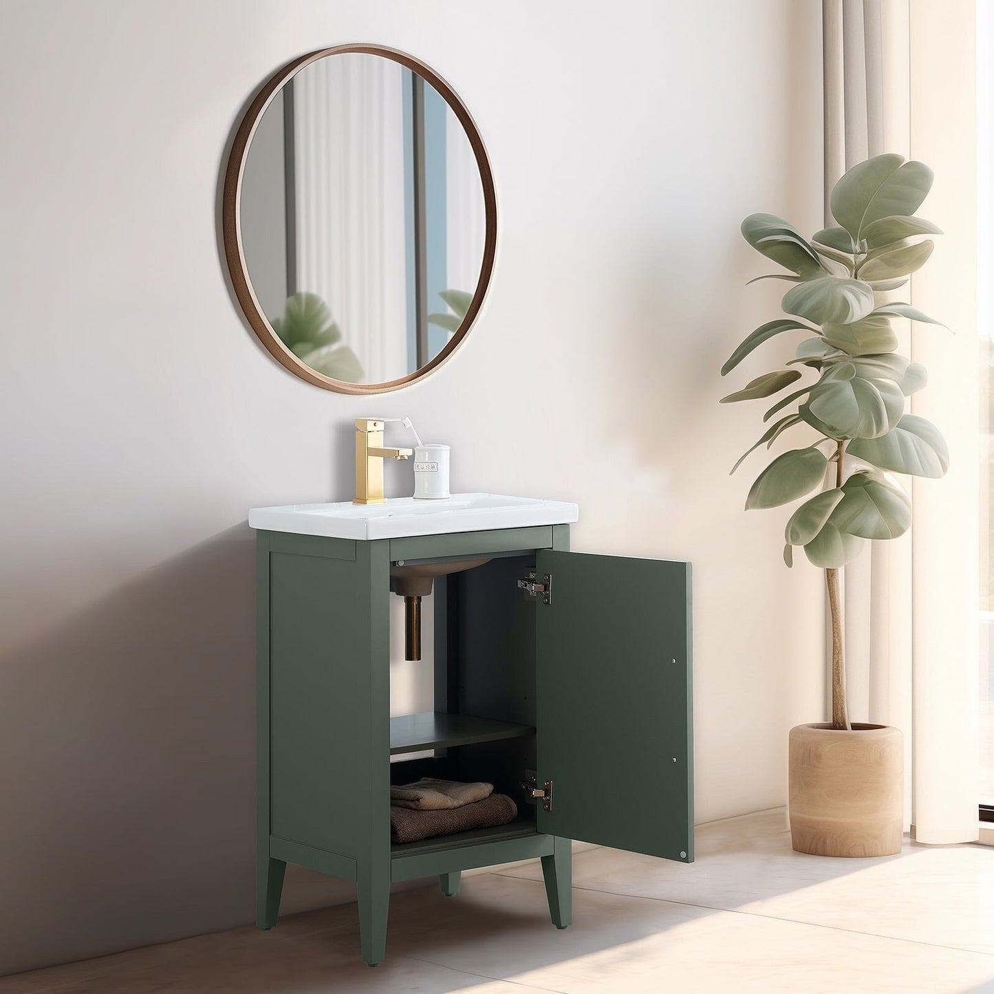 Vanity Art 20 or 24 or 30 Single Sink Bathroom Vanity Cabinet with Ceramic Top