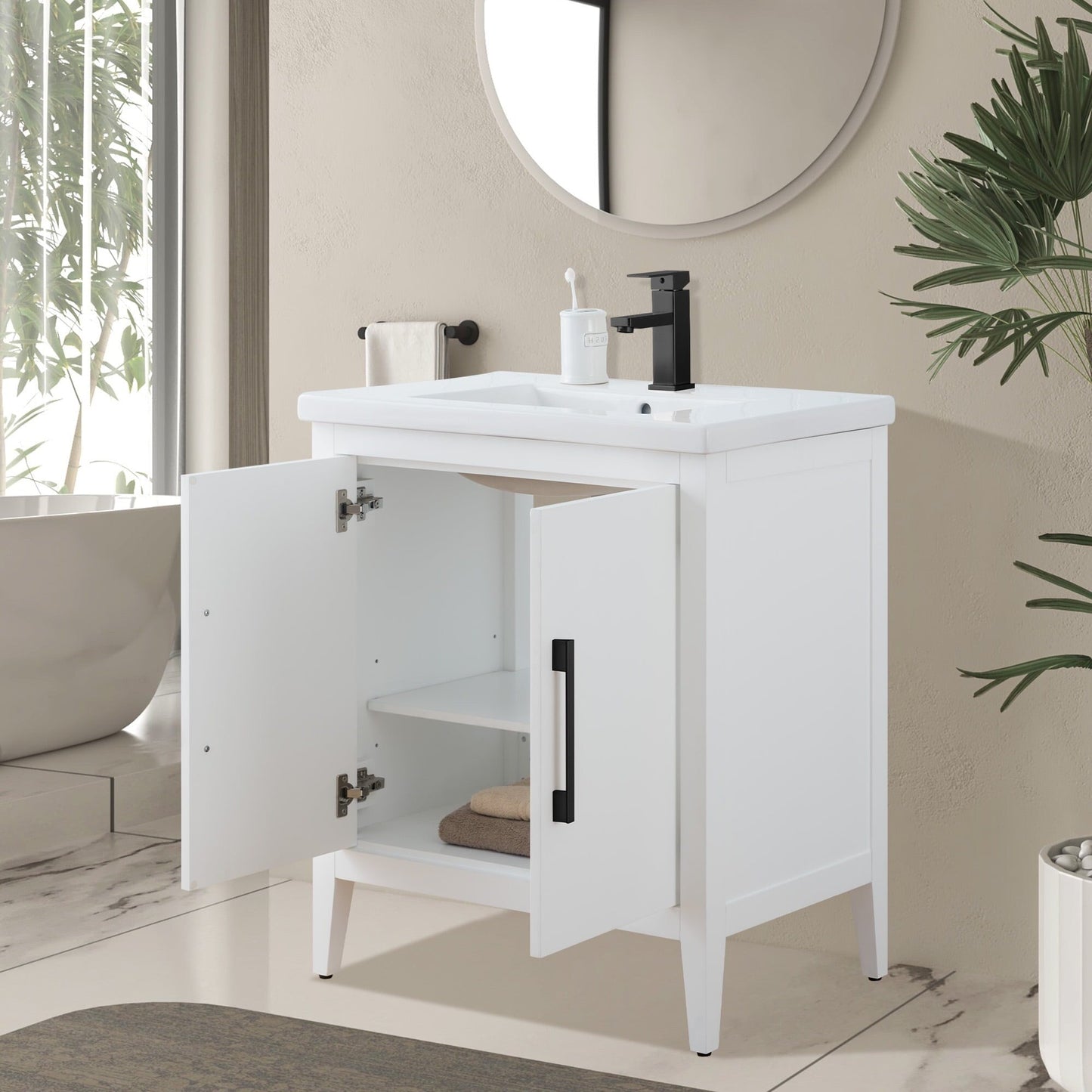 Vanity Art 20 or 24 or 30 Single Sink Bathroom Vanity Cabinet with Ceramic Top