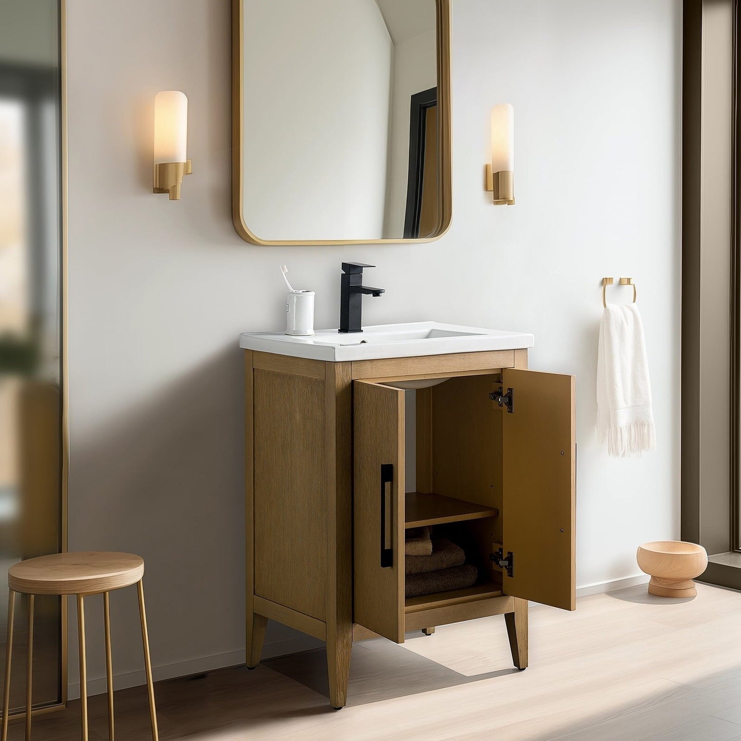 Vanity Art 20 or 24 or 30 Single Sink Bathroom Vanity Cabinet with Ceramic Top