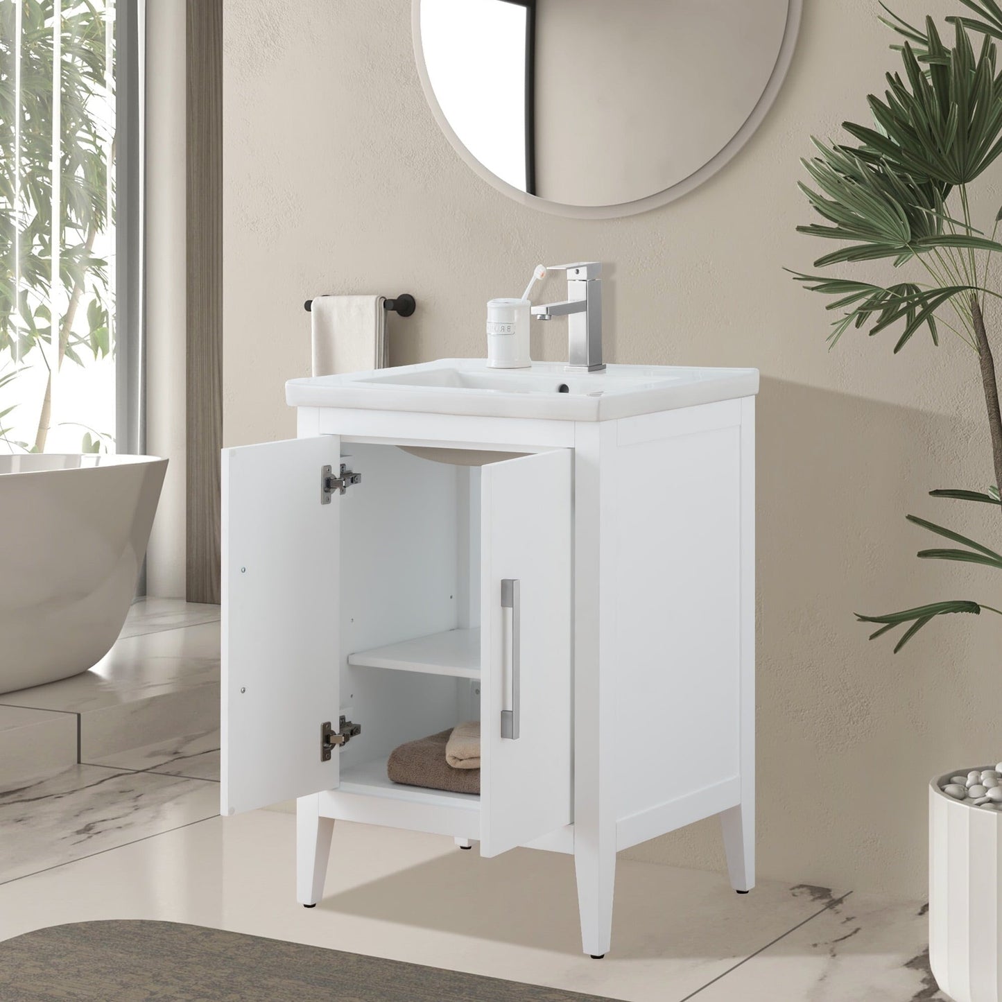 Vanity Art 20 or 24 or 30 Single Sink Bathroom Vanity Cabinet with Ceramic Top
