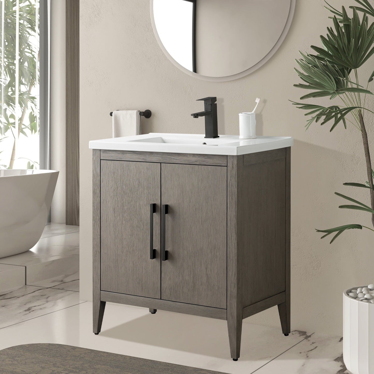 Vanity Art 20 or 24 or 30 Single Sink Bathroom Vanity Cabinet with Ceramic Top