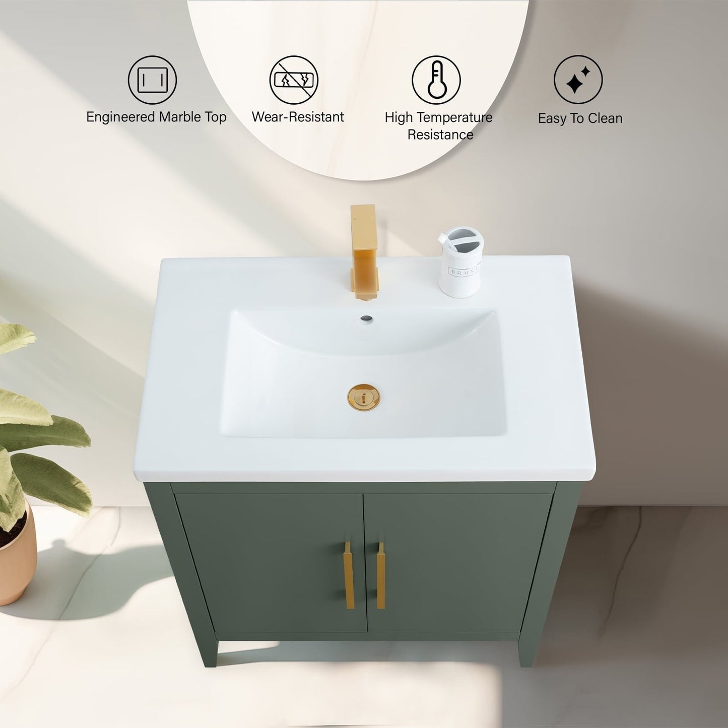 Vanity Art 20 or 24 or 30 Single Sink Bathroom Vanity Cabinet with Ceramic Top