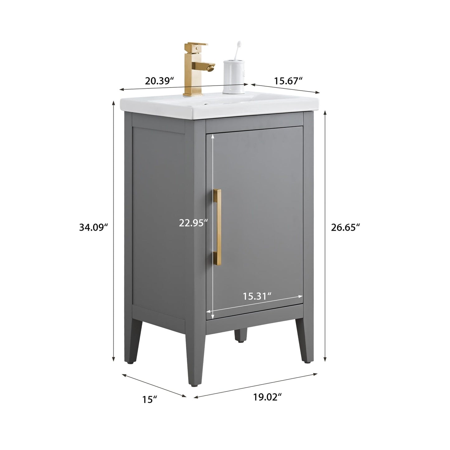 Vanity Art 20 or 24 or 30 Single Sink Bathroom Vanity Cabinet with Ceramic Top