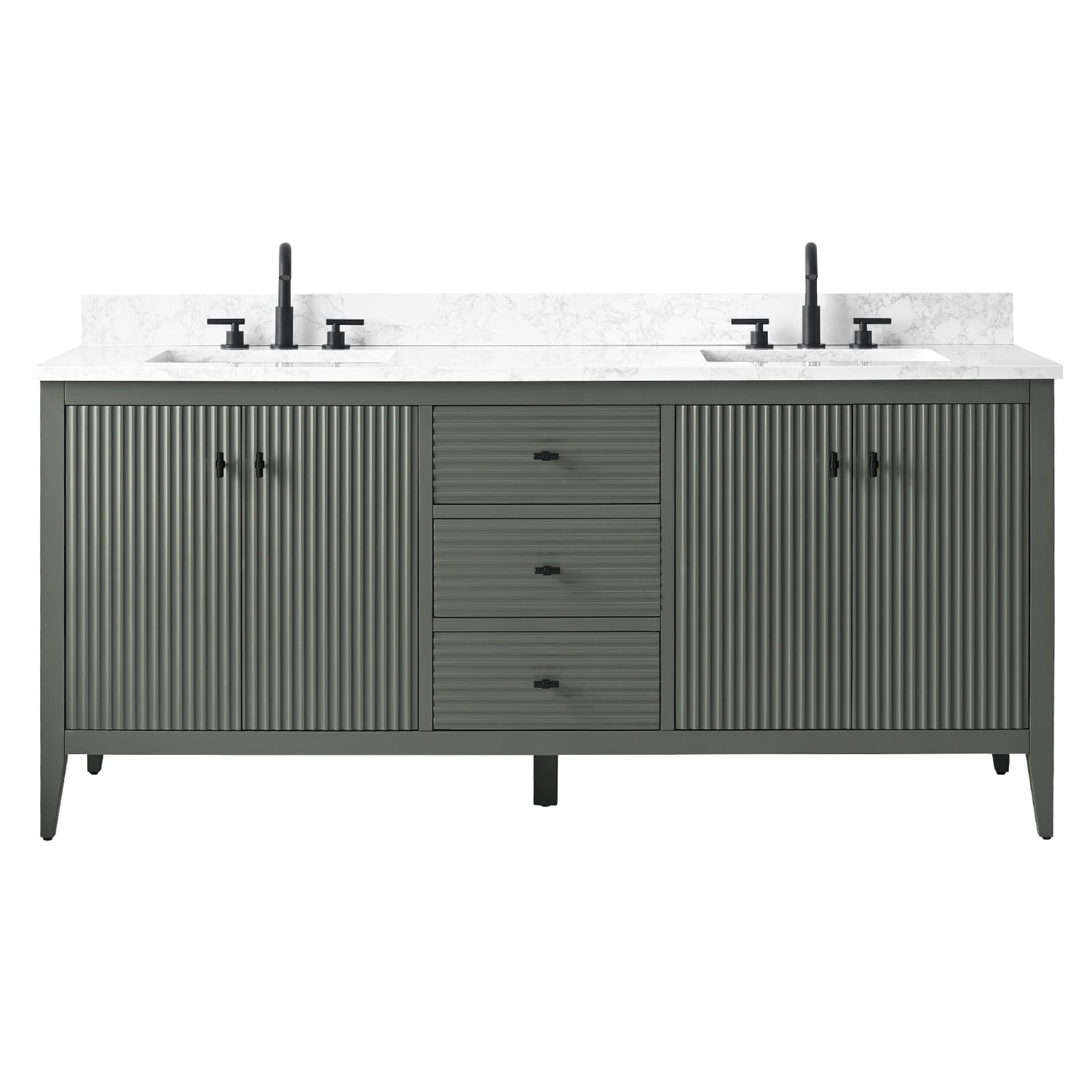 Vanity Art 72 Double Sink Bathroom Vanity Cabinet with Engineered Marble Top