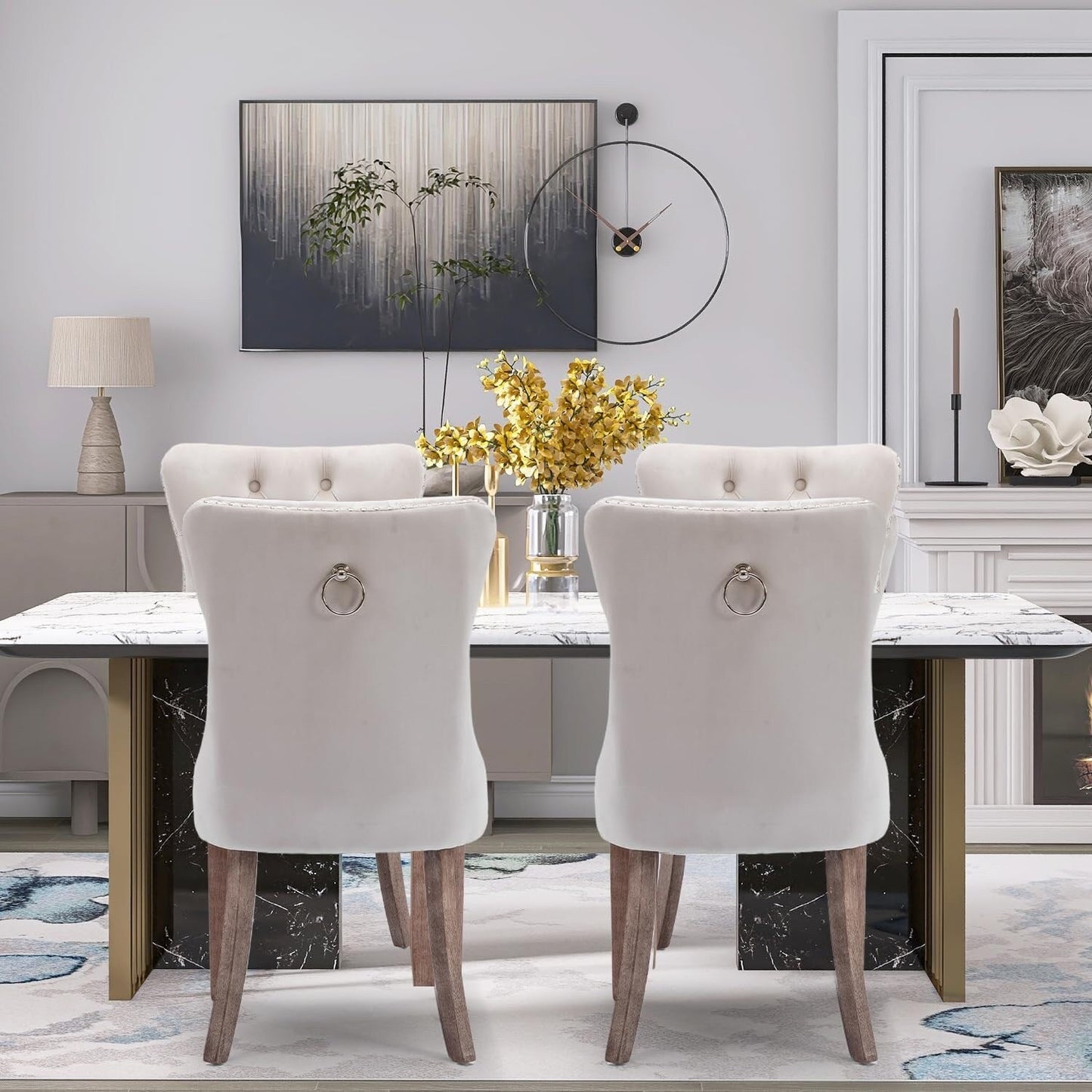Velvet Dining Chairs Set of 2, Tufted Dining Chairs with Nailhead Back and Ring Pull Trim - 25.5×19.7×37.4inch