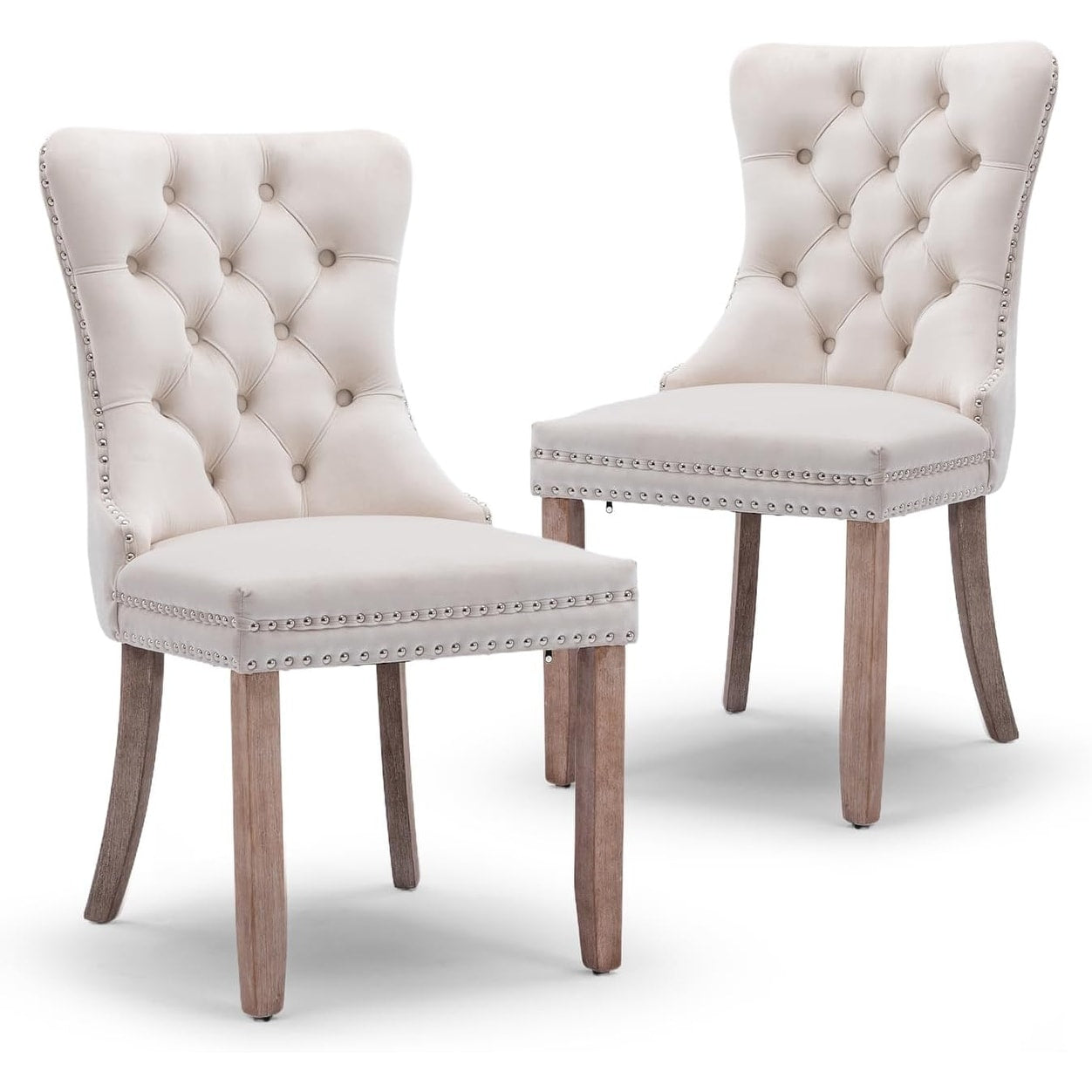 Velvet Dining Chairs Set of 2, Tufted Dining Chairs with Nailhead Back and Ring Pull Trim - 25.5×19.7×37.4inch