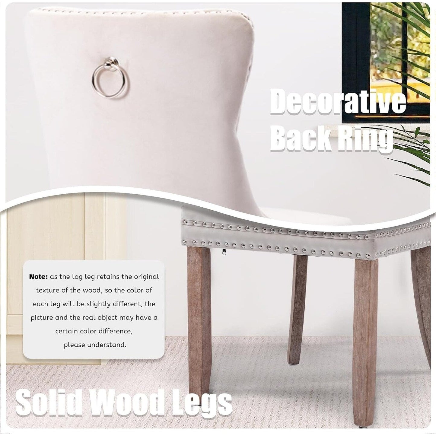 Velvet Dining Chairs Set of 2, Tufted Dining Chairs with Nailhead Back and Ring Pull Trim - 25.5×19.7×37.4inch