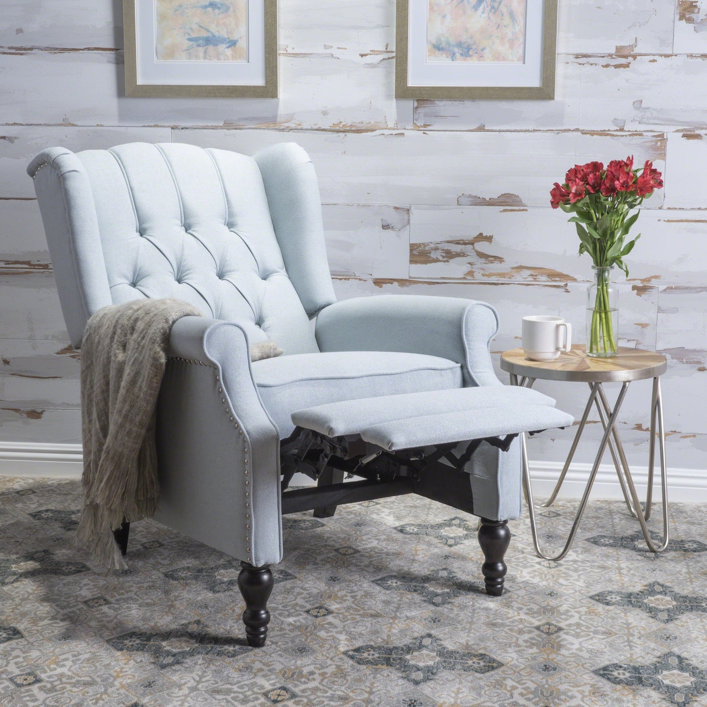 Walter Tufted Fabric Wingback Recliner Club Chair by Christopher Knight Home