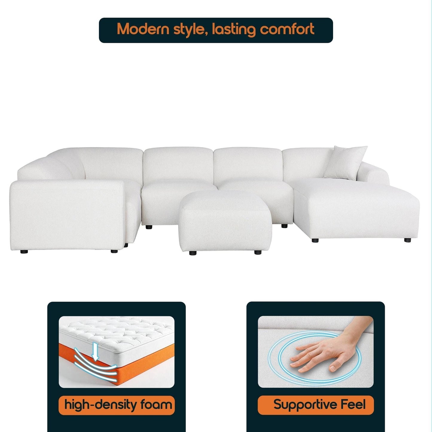 Whisper Upholstered Conversation Set with Modular Chairs, Attachable Arms and Ottoman Living Room Sectional Set