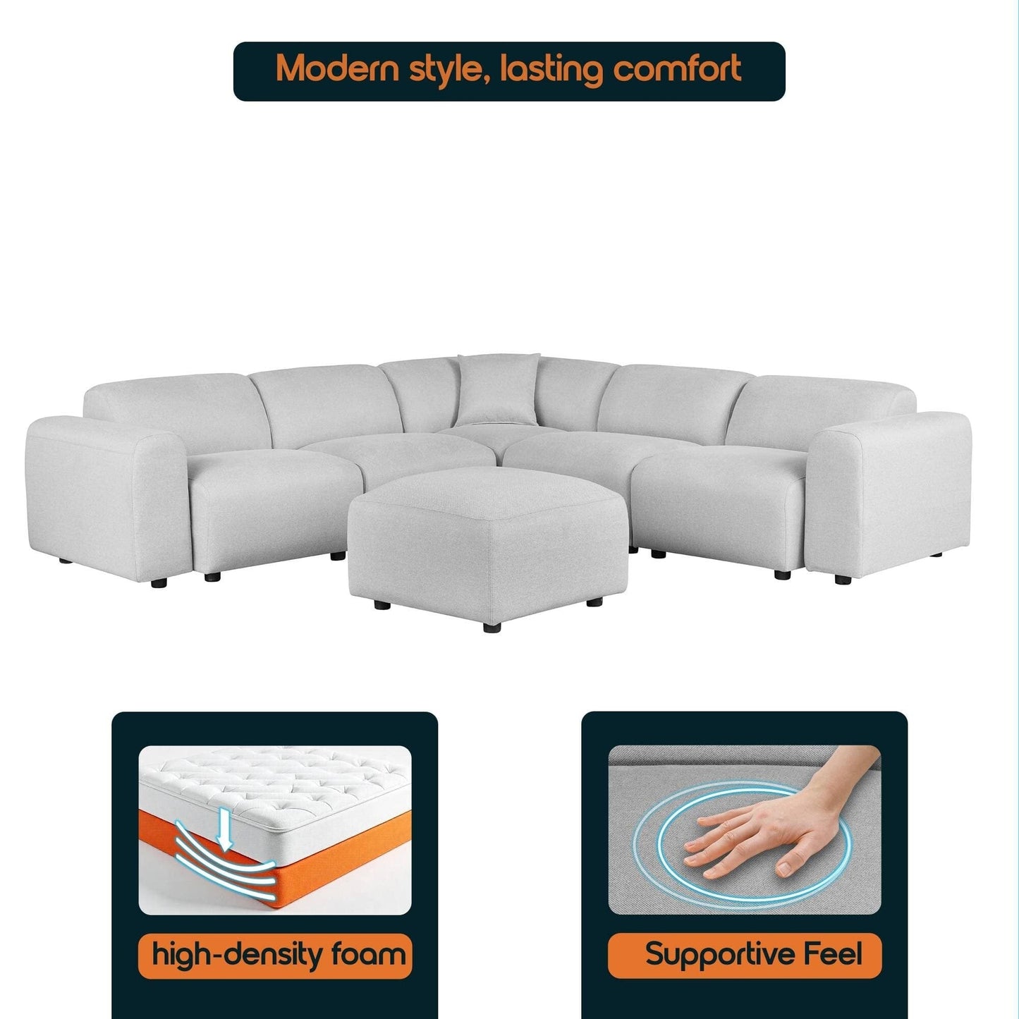 Whisper Upholstered Conversation Set with Modular Chairs, Attachable Arms and Ottoman Living Room Sectional Set
