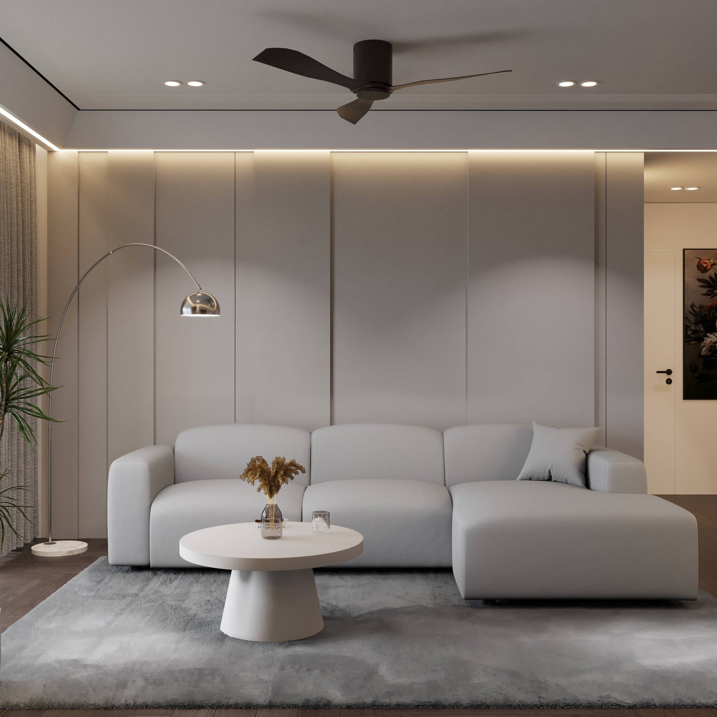 Whisper Upholstered Conversation Set with Modular Chairs, Attachable Arms and Ottoman Living Room Sectional Set