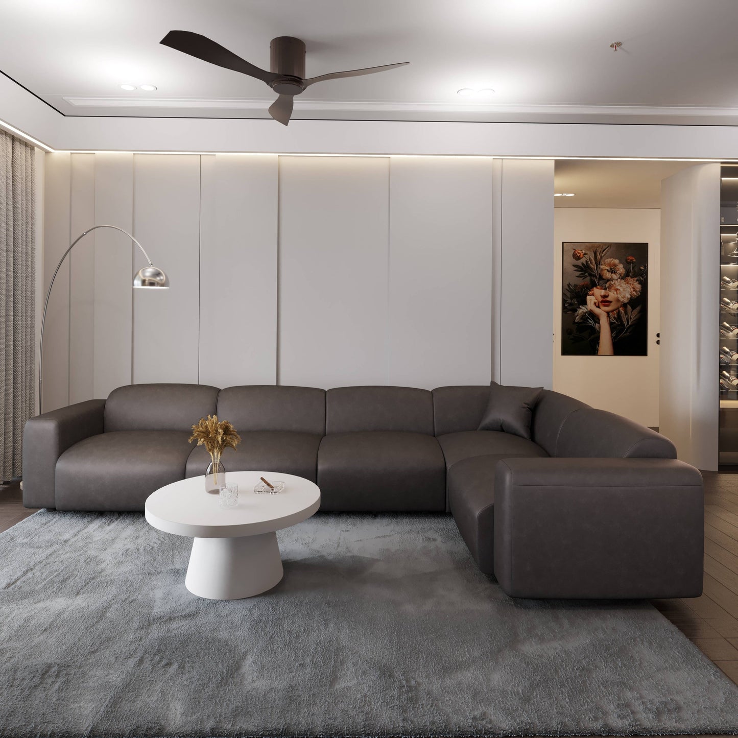 Whisper Upholstered Conversation Set with Modular Chairs, Attachable Arms and Ottoman Living Room Sectional Set