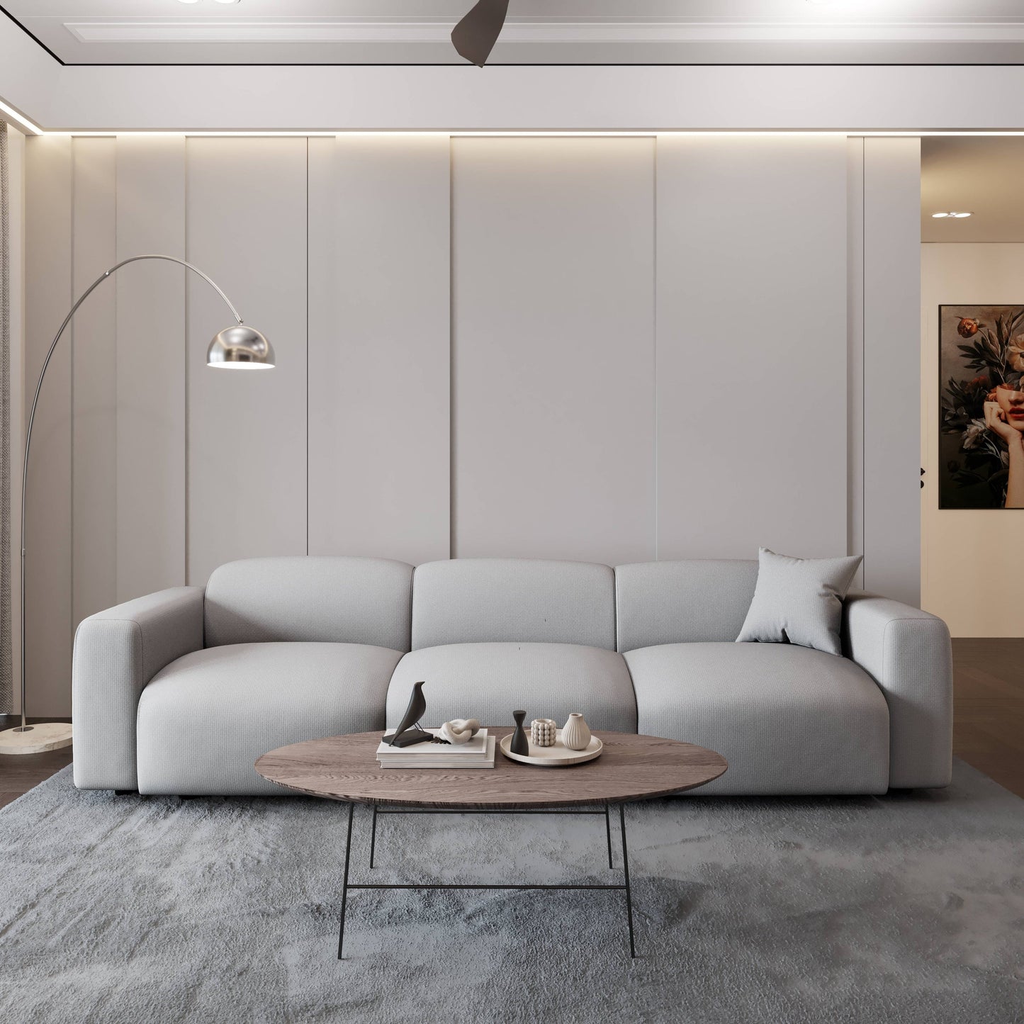 Whisper Upholstered Conversation Set with Modular Chairs, Attachable Arms and Ottoman Living Room Sectional Set