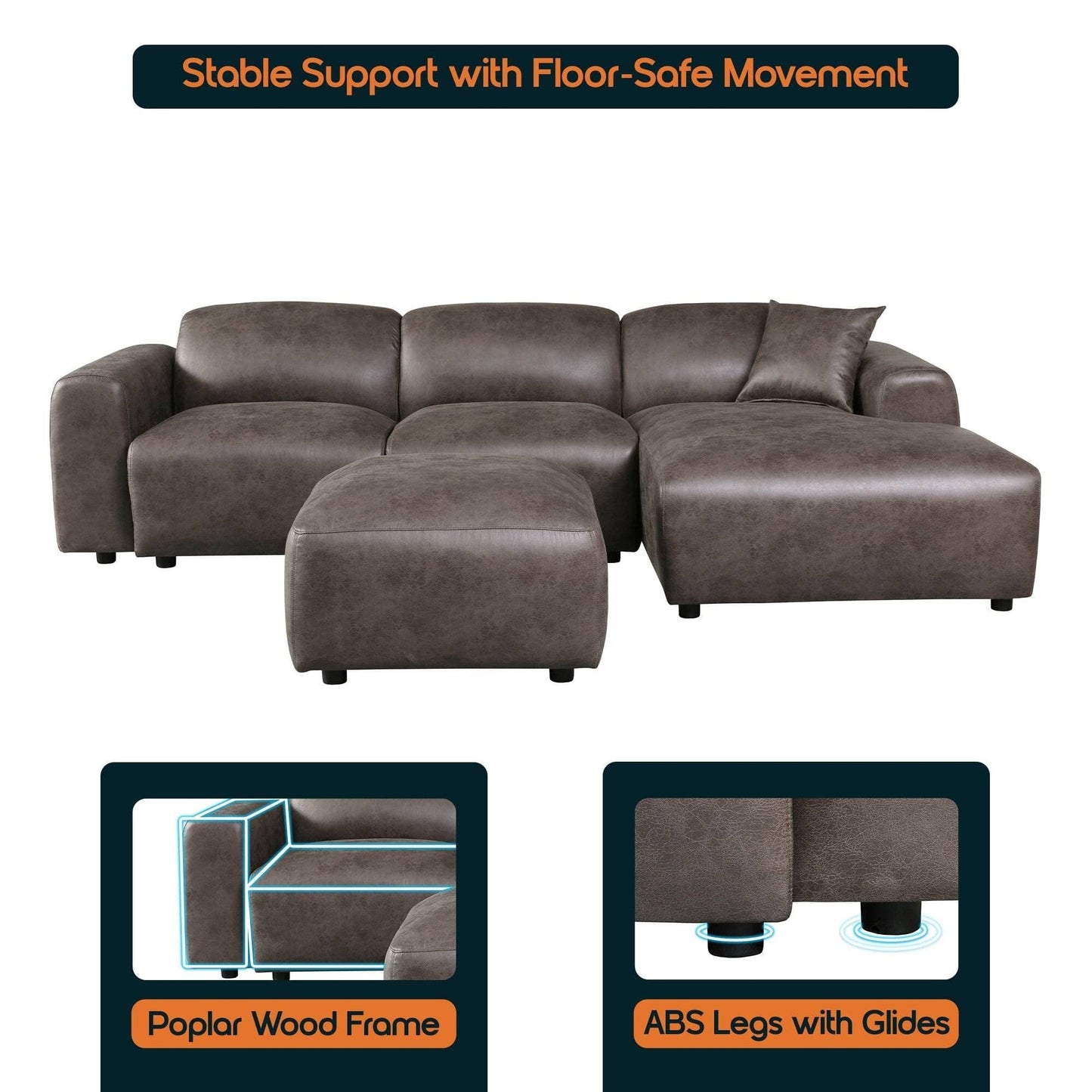 Whisper Upholstered Conversation Set with Modular Chairs, Attachable Arms and Ottoman Living Room Sectional Set