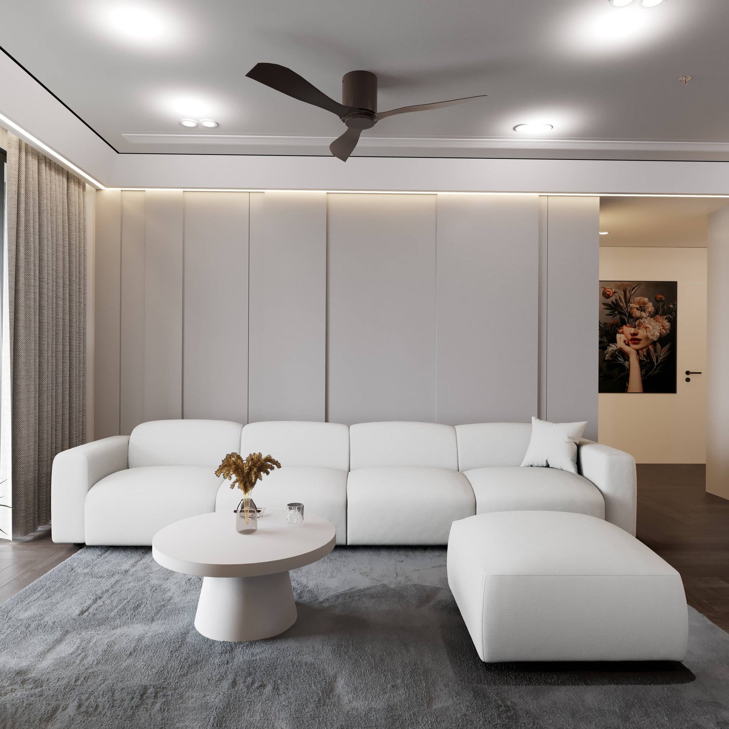 Whisper Upholstered Conversation Set with Modular Chairs, Attachable Arms and Ottoman Living Room Sectional Set