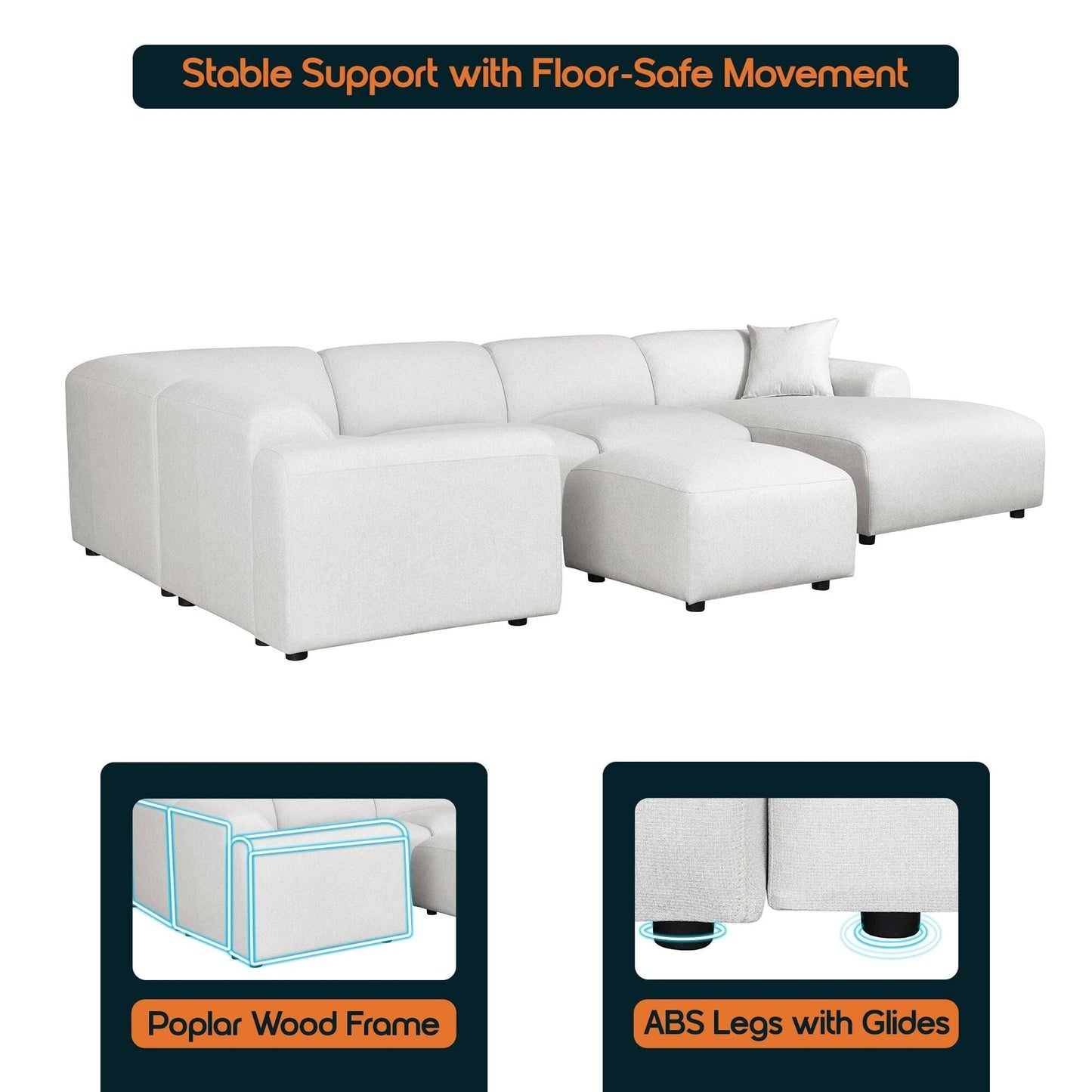 Whisper Upholstered Conversation Set with Modular Chairs, Attachable Arms and Ottoman Living Room Sectional Set