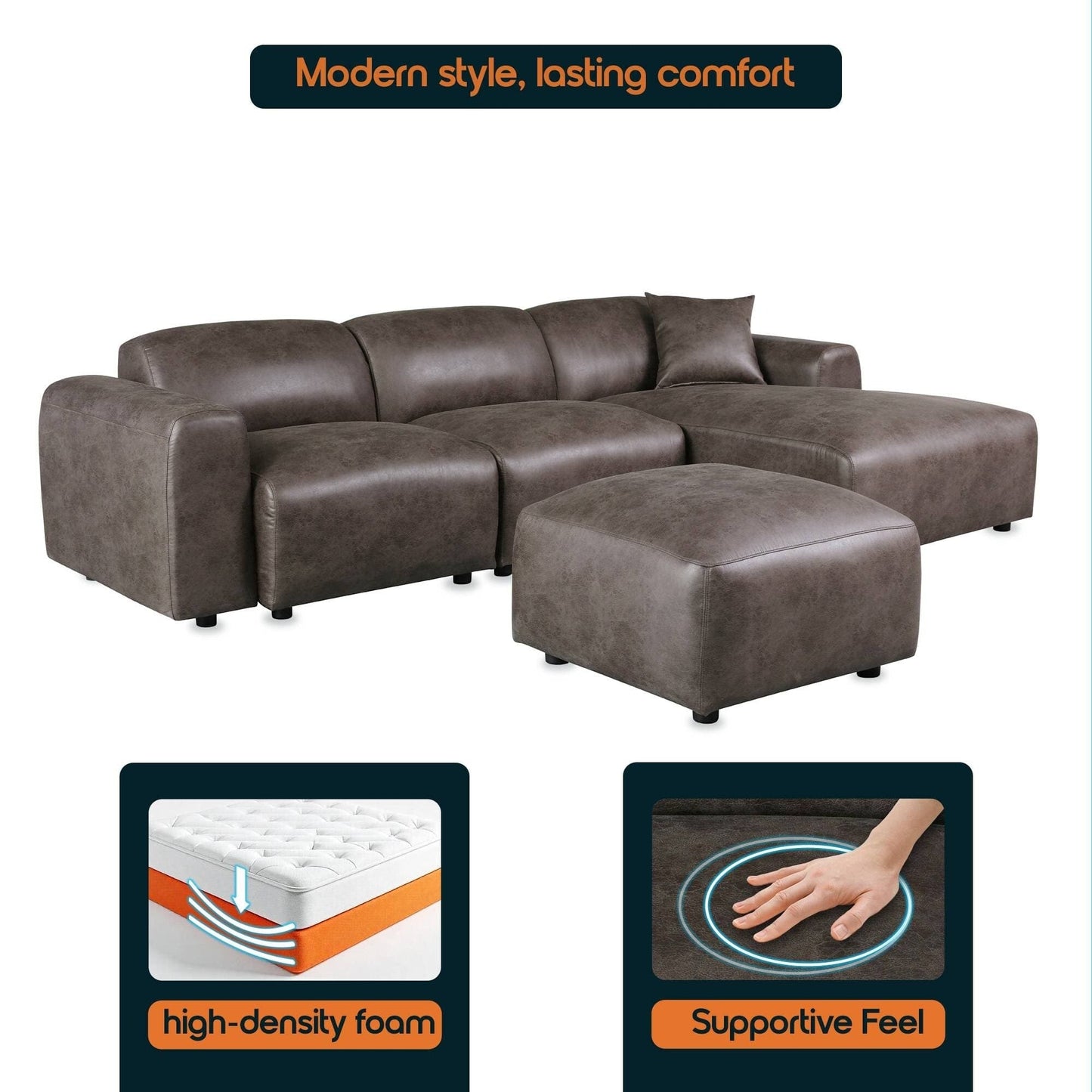 Whisper Upholstered Conversation Set with Modular Chairs, Attachable Arms and Ottoman Living Room Sectional Set