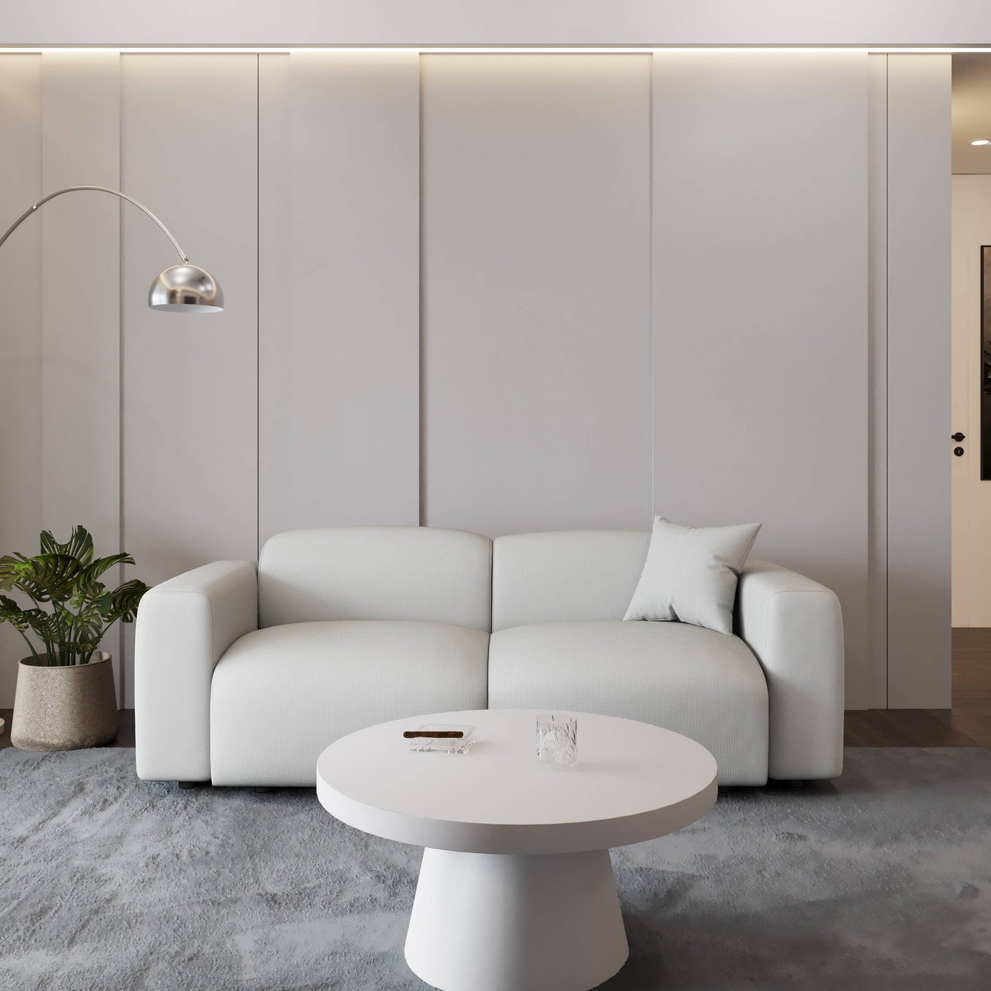Whisper Upholstered Conversation Set with Modular Chairs, Attachable Arms and Ottoman Living Room Sectional Set
