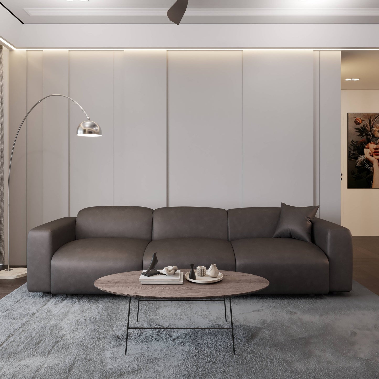 Whisper Upholstered Conversation Set with Modular Chairs, Attachable Arms and Ottoman Living Room Sectional Set