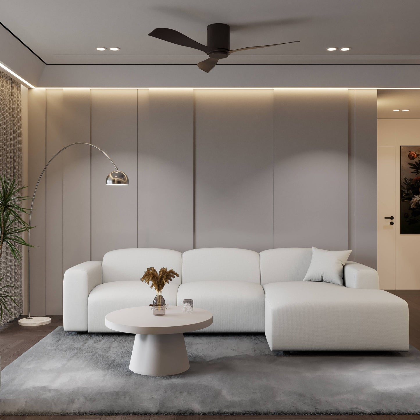 Whisper Upholstered Conversation Set with Modular Chairs, Attachable Arms and Ottoman Living Room Sectional Set
