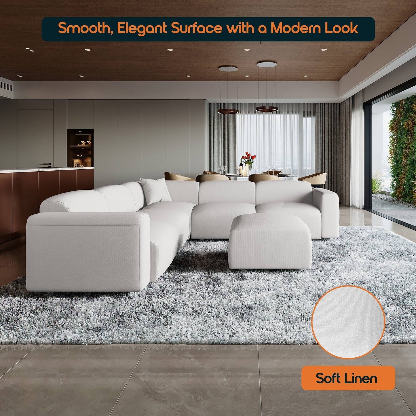 Whisper Upholstered Conversation Set with Modular Chairs, Attachable Arms and Ottoman Living Room Sectional Set