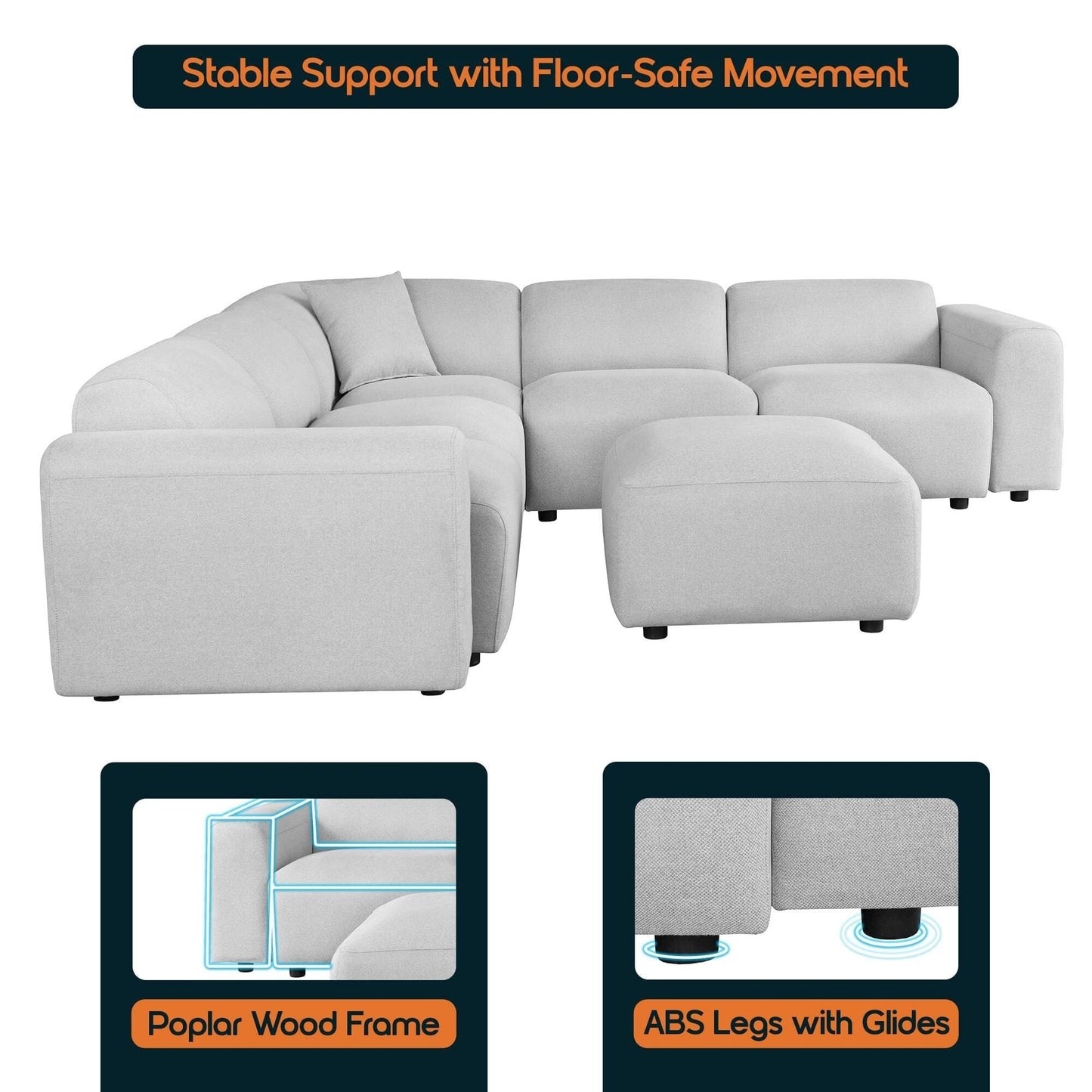 Whisper Upholstered Conversation Set with Modular Chairs, Attachable Arms and Ottoman Living Room Sectional Set
