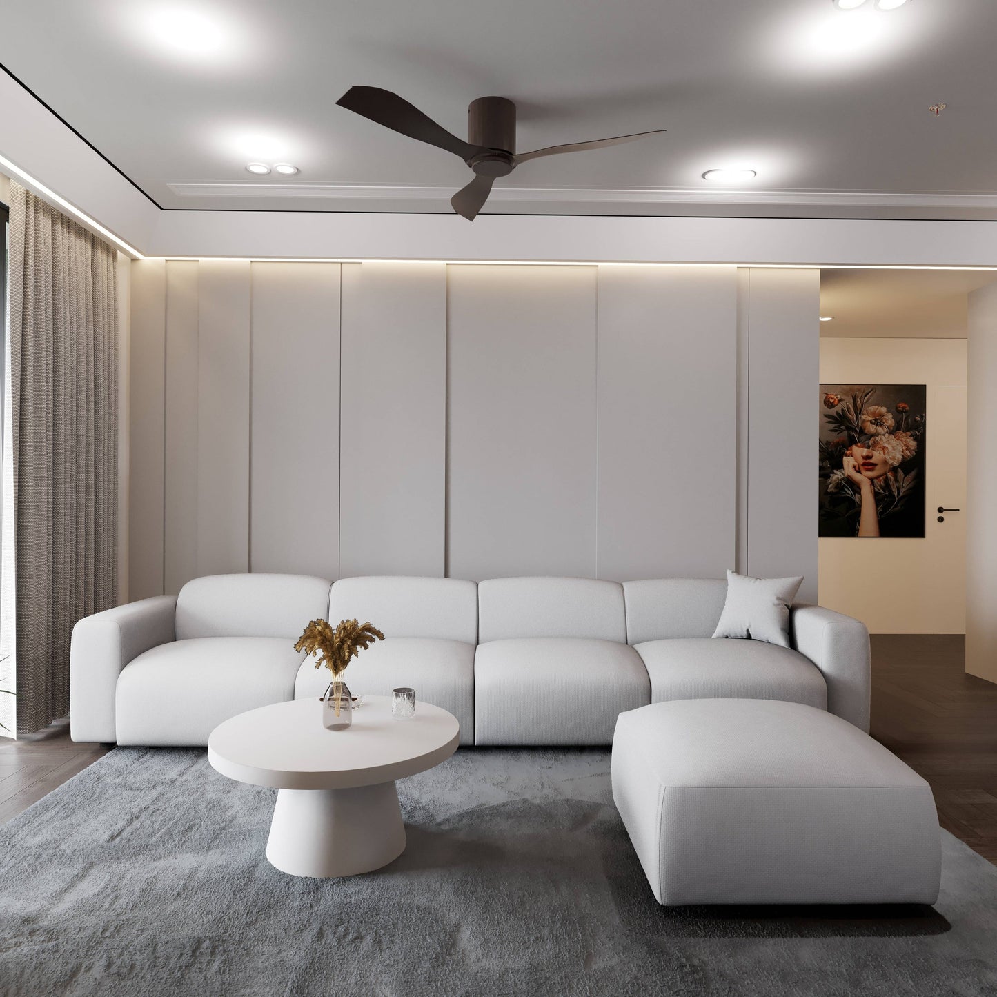 Whisper Upholstered Conversation Set with Modular Chairs, Attachable Arms and Ottoman Living Room Sectional Set