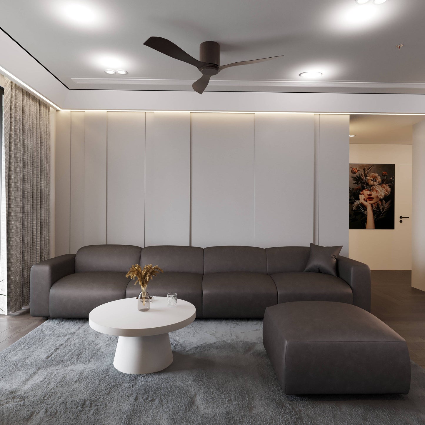 Whisper Upholstered Conversation Set with Modular Chairs, Attachable Arms and Ottoman Living Room Sectional Set