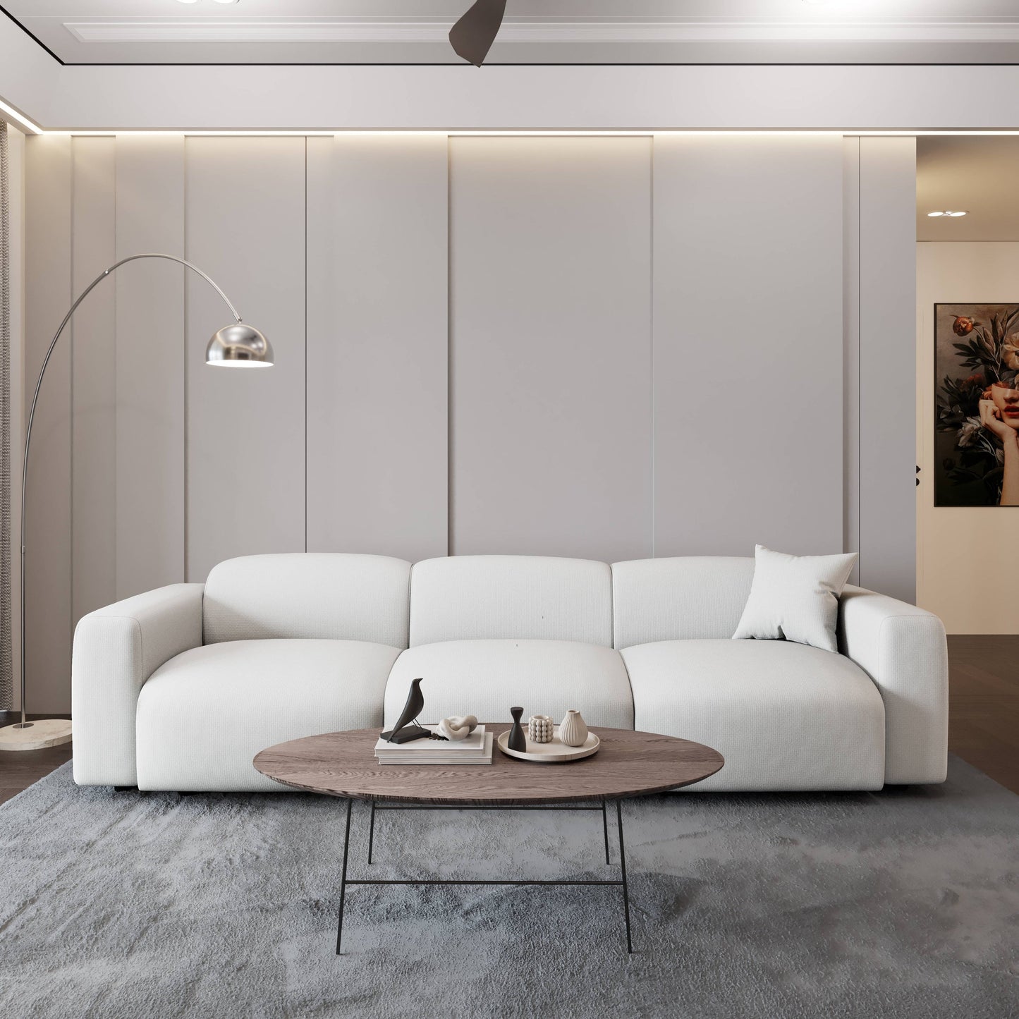 Whisper Upholstered Conversation Set with Modular Chairs, Attachable Arms and Ottoman Living Room Sectional Set